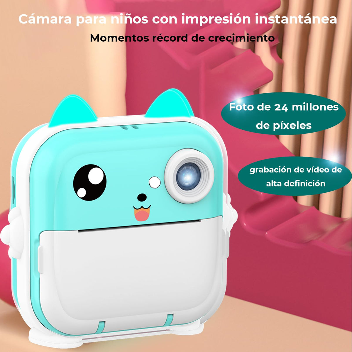 MOCOFLY Cámara Instantánea para Niños, Cámara Digital con Impresora en 1080P, Cámara de Impresión Instantánea para Niñas con Tarjeta SD de 32 GB y Papel para Impresora, con Grabación de Audio y Video