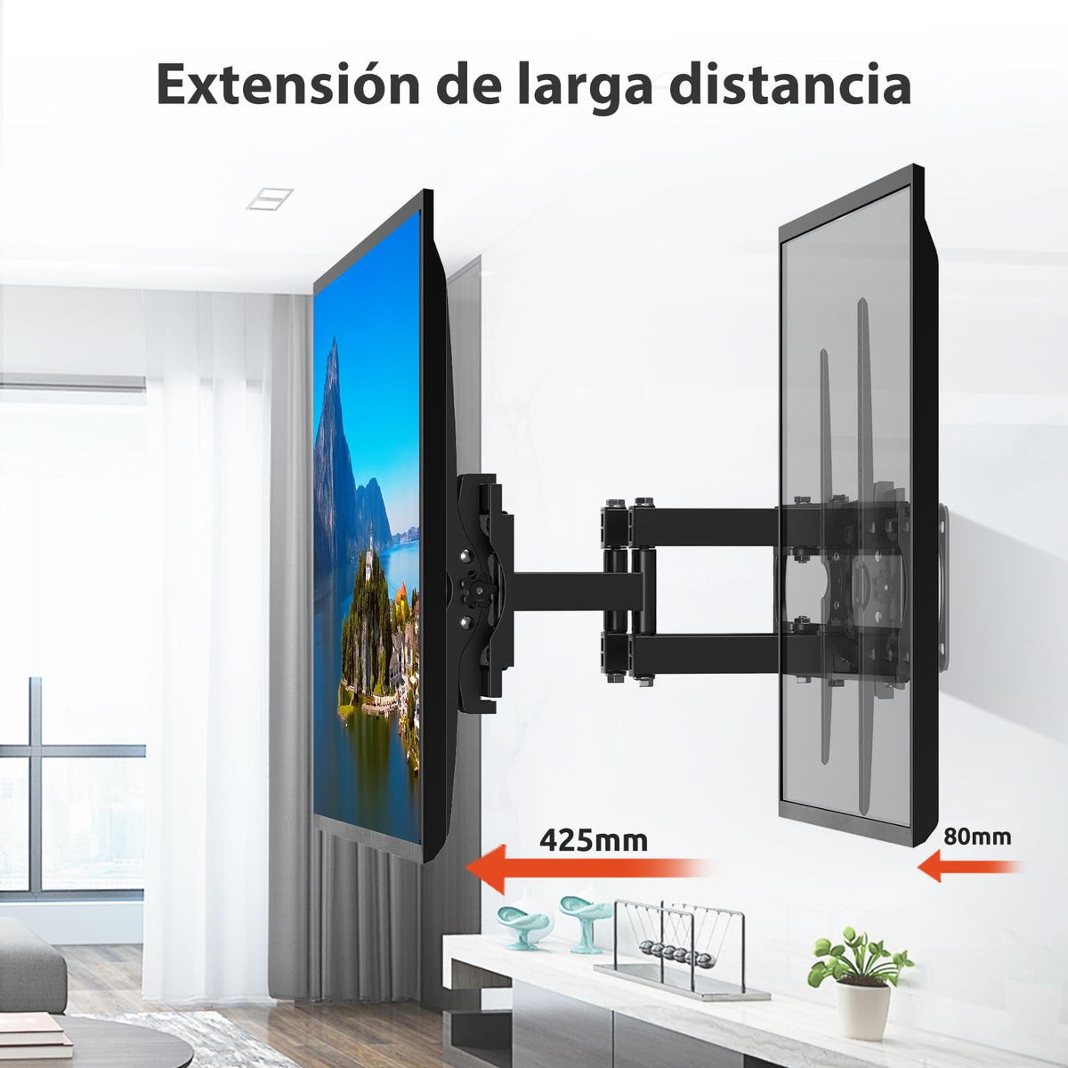 JXMTSPW Soporte para TV movible de 26-65 Pulgadas,Soporte Pared TV de Articulado Inclinable y Giratorio de Movimiento Completo MAX VESA 400x400 mm,Base para Television Pantalla Carga hasta 50 kg