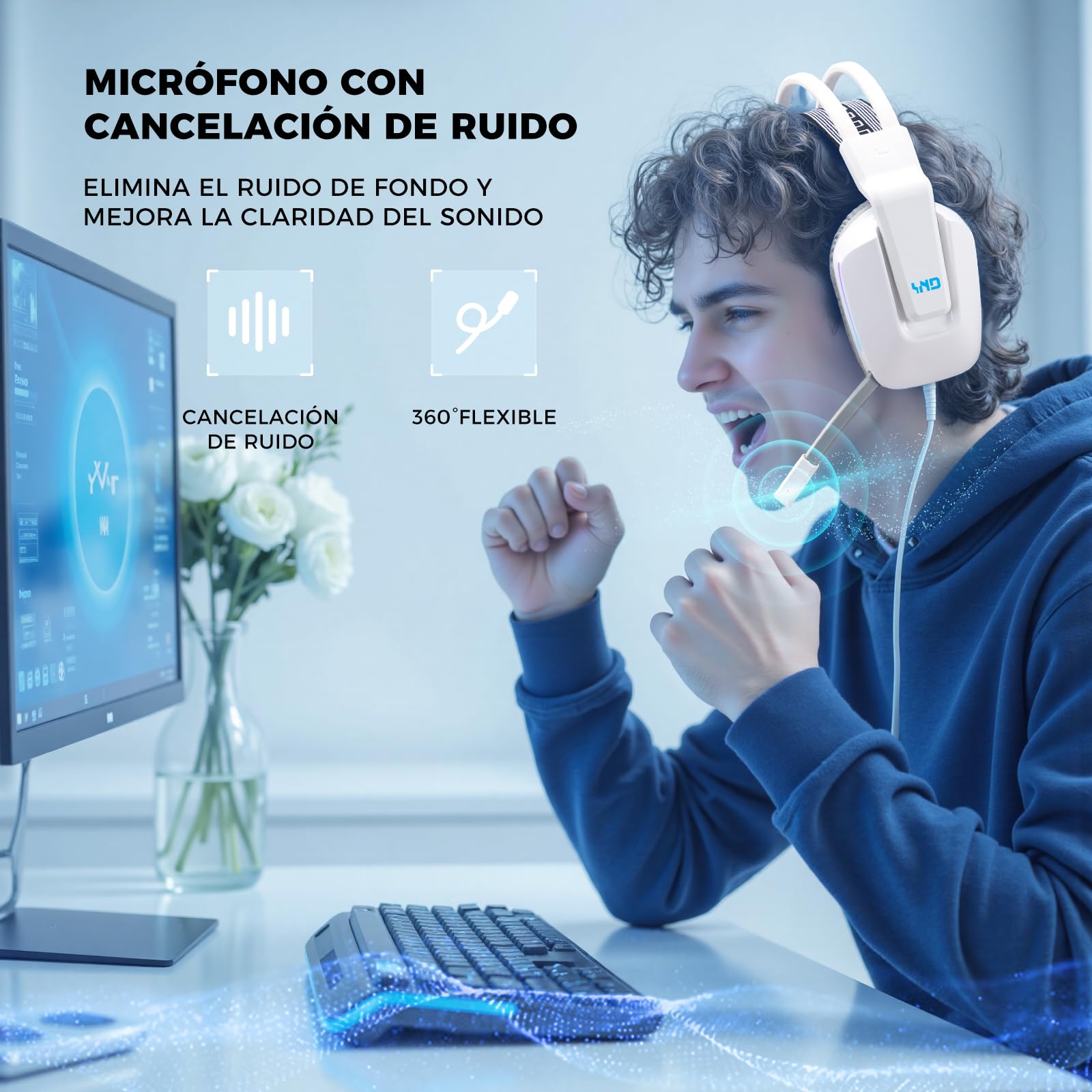 Audífonos de diadema, Audifonos con micronofono, 3.5mm Audio Jack, Almohadillas de espuma viscoelástica para los oídos, Audifonos Alambrico para Nintendo Switch Xbox Series X PS4 PS5 PC Mac, Blanco