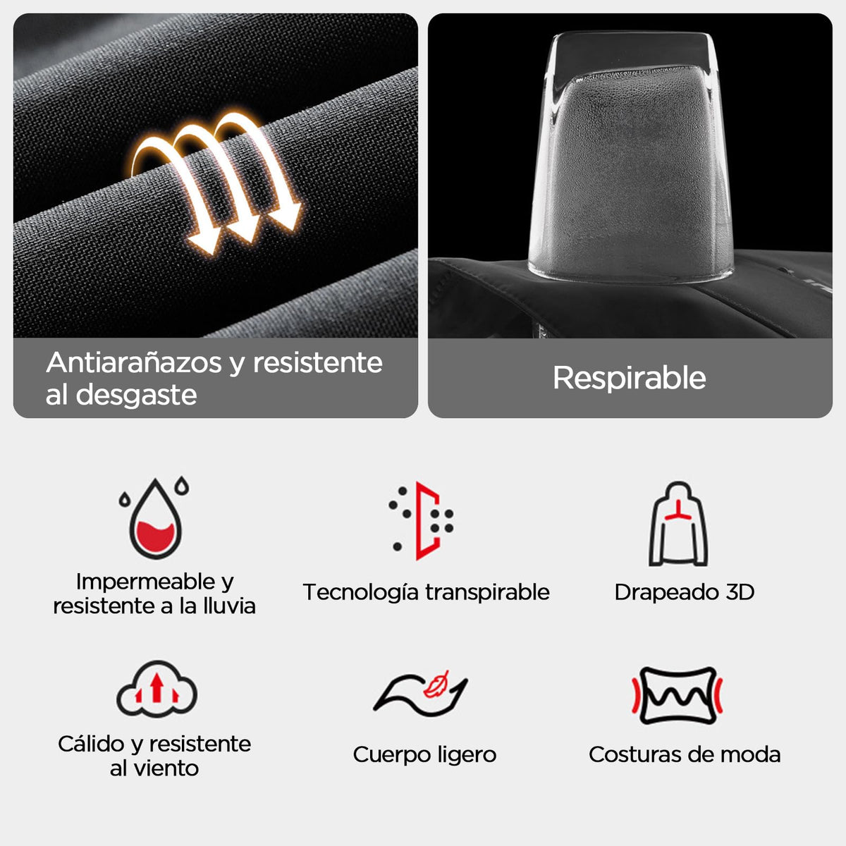 Chamarra Impermeable para Mujer (MX/US, Alfa, Mediano, Regular, Regular, Negro)