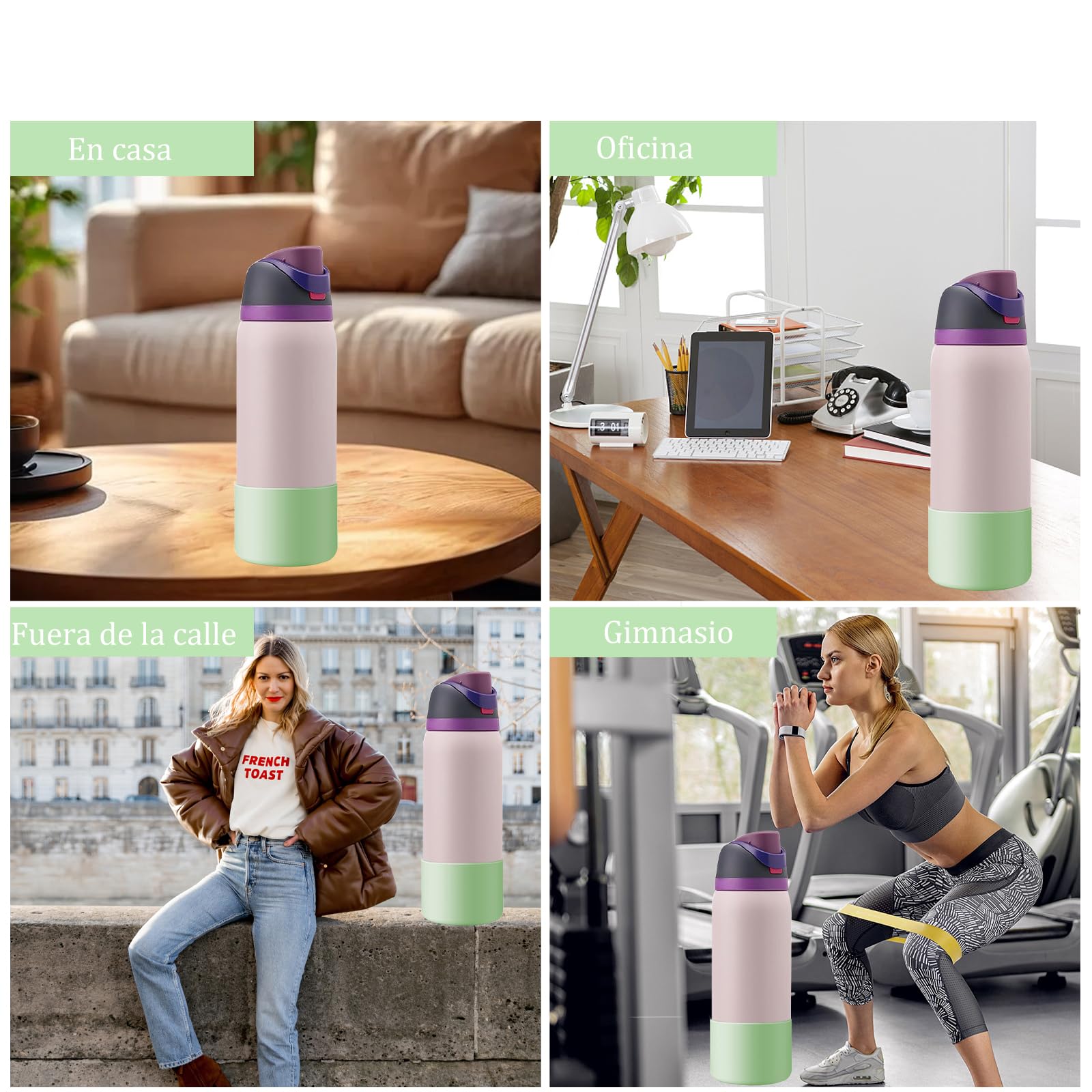 2 Piezas Silicon Funda para Owala, Protectora para Parachoques Inferior Antideslizante para Botellas de Acero Inoxidable FreeSip, Twist, y Tirar,Accesorios para Owala 24oz (Verde y Rosa)