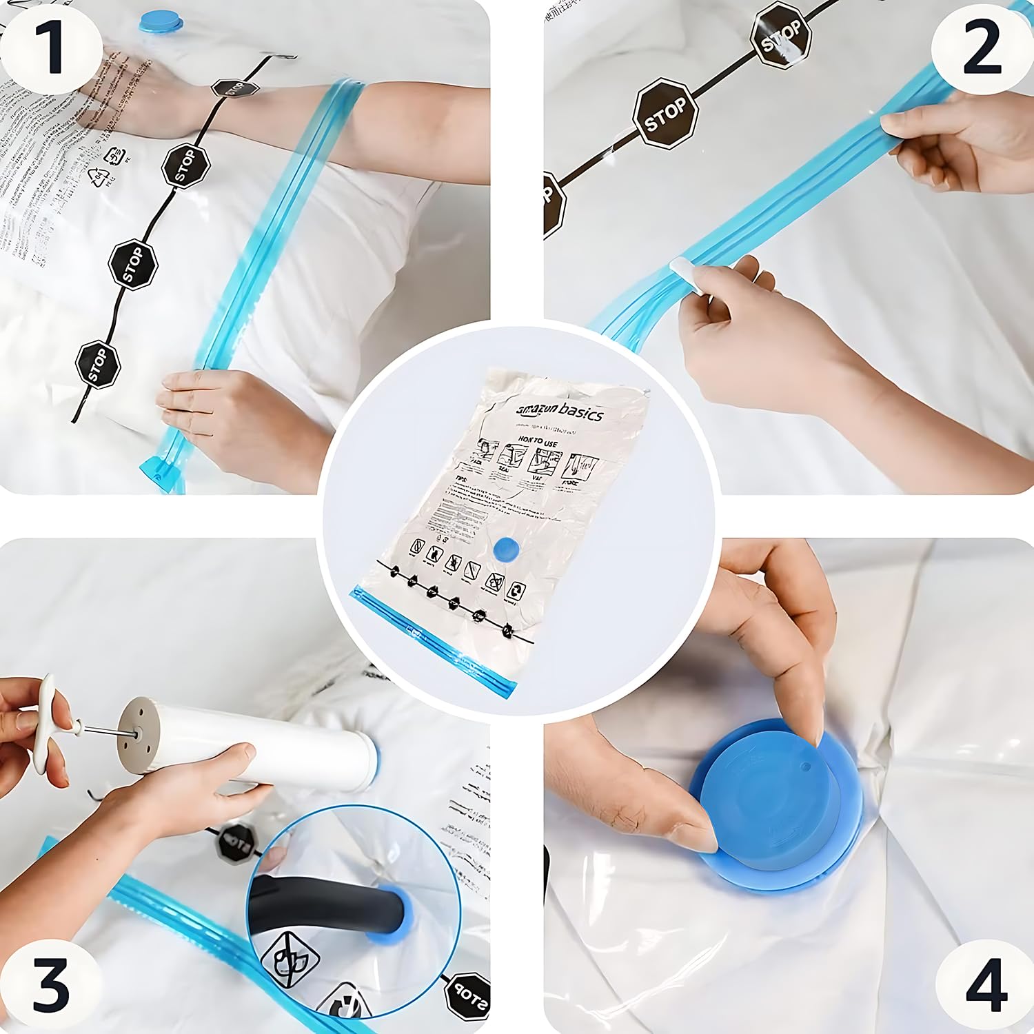 Amazon Basics - Bolsas de almacenamiento de compresión al vacío con bomba de mano, tamaño mediano, paquete de 5