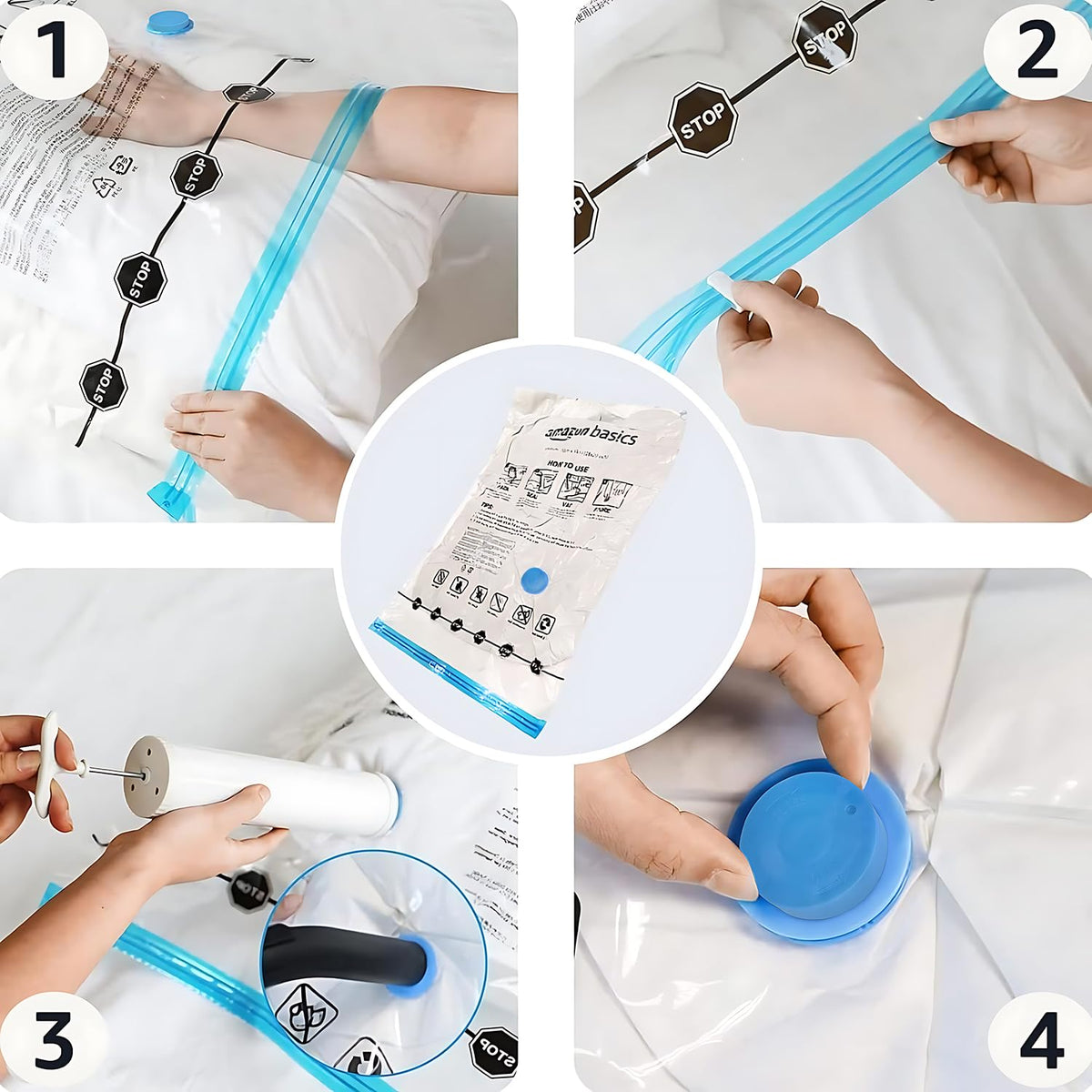Amazon Basics - Bolsas de almacenamiento de compresión al vacío con bomba de mano, tamaño mediano, paquete de 5