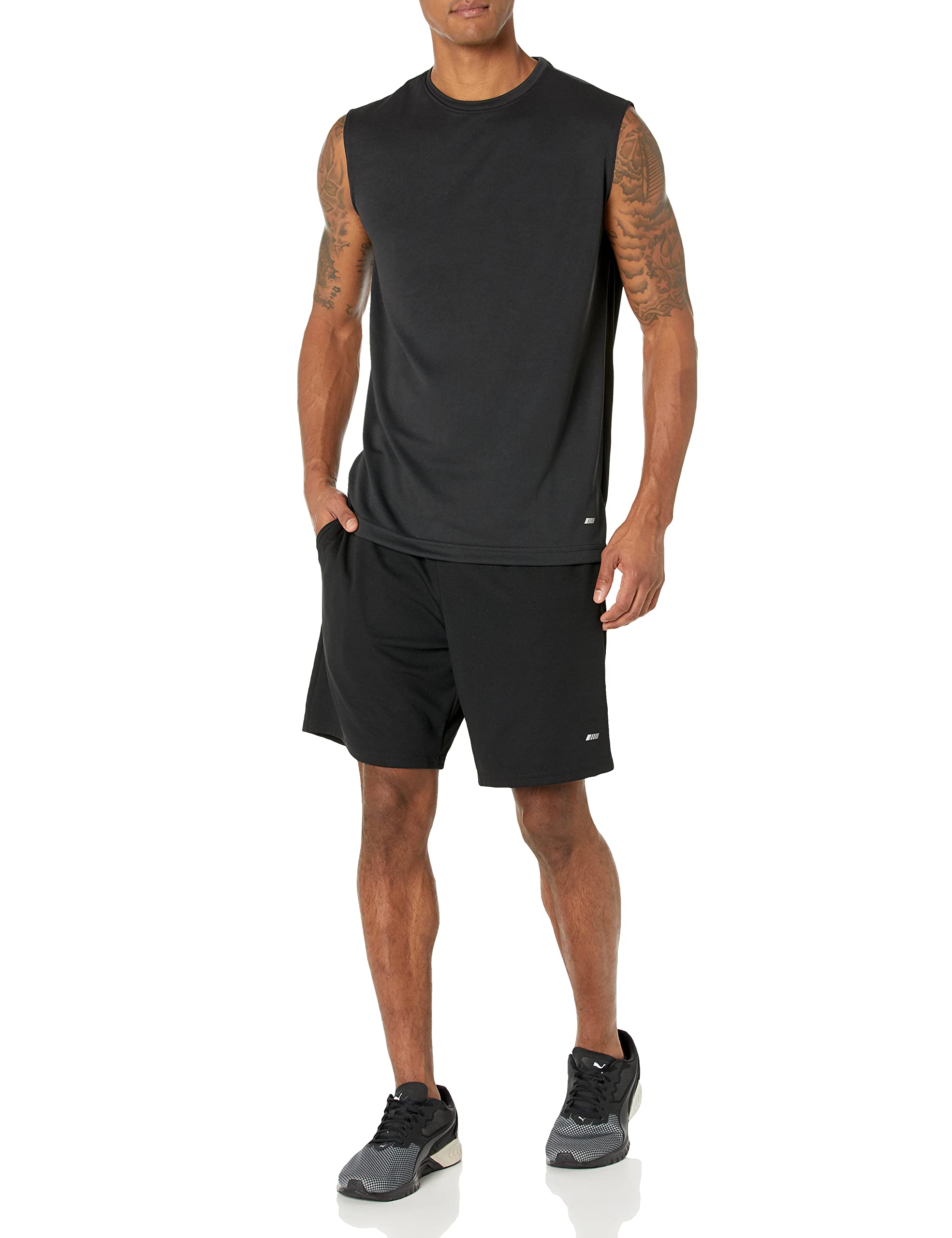 Amazon Essentials - Performance Tech Muscle - Camiseta sin mangas para hombre, paquete de 2, negro/gris oscuro, talla XG