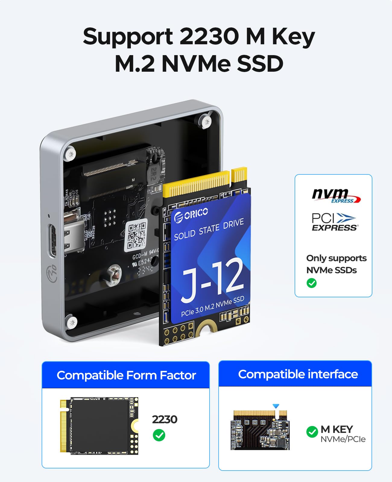 ORICO Carcasa Magnética M.2 NVMe SSD 10 Gbps, Grabación 4K ProRes para iPhone 17/16/15 Pro/Pro MAX/Plus, Compatible con Discos M.2 2230 B+M / M-Key (hasta 2 TB) - AP30 (Negro, sin Disco Incluido)