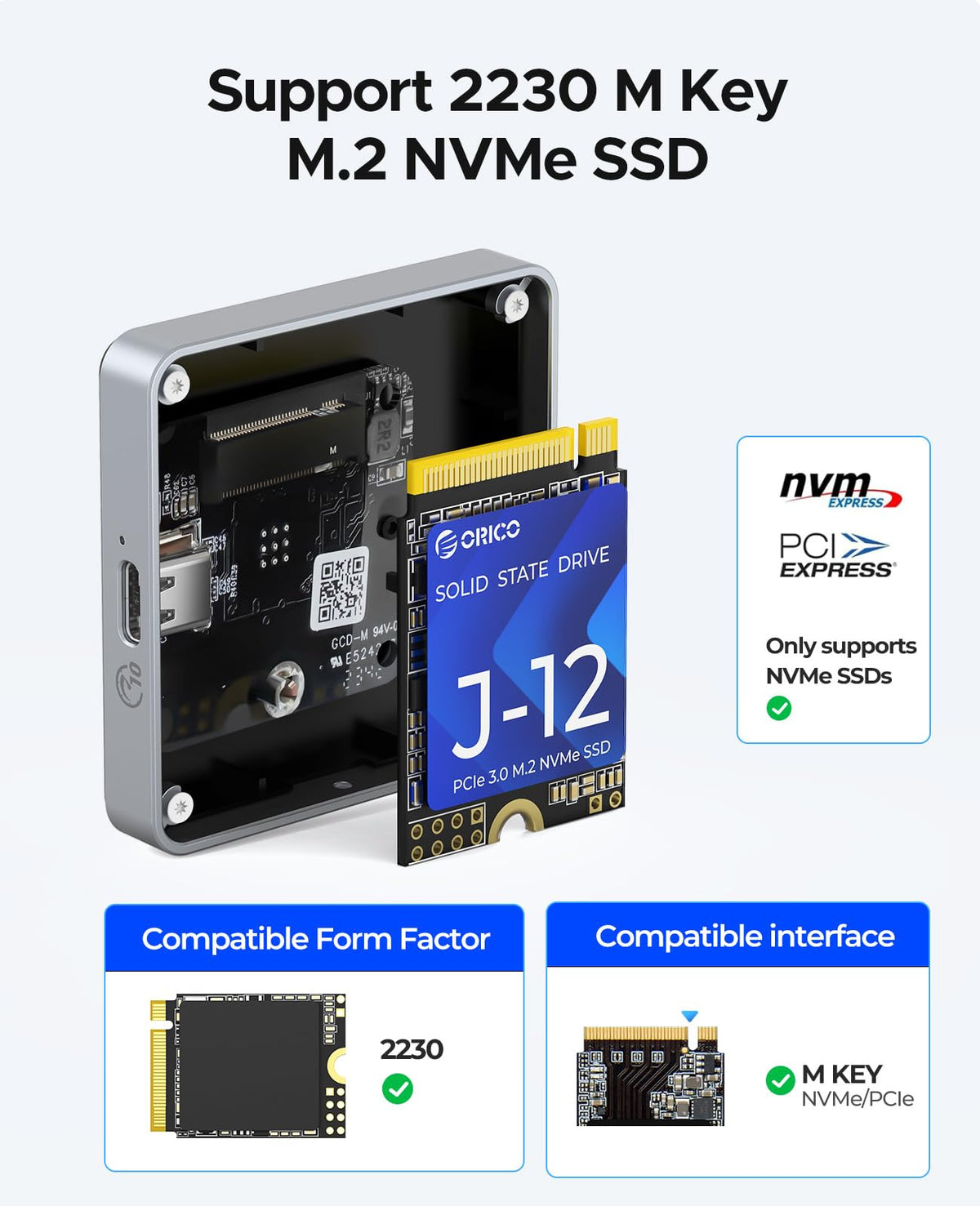 ORICO Carcasa Magnética M.2 NVMe SSD 10 Gbps, Grabación 4K ProRes para iPhone 17/16/15 Pro/Pro MAX/Plus, Compatible con Discos M.2 2230 B+M / M-Key (hasta 2 TB) - AP30 (Negro, sin Disco Incluido)