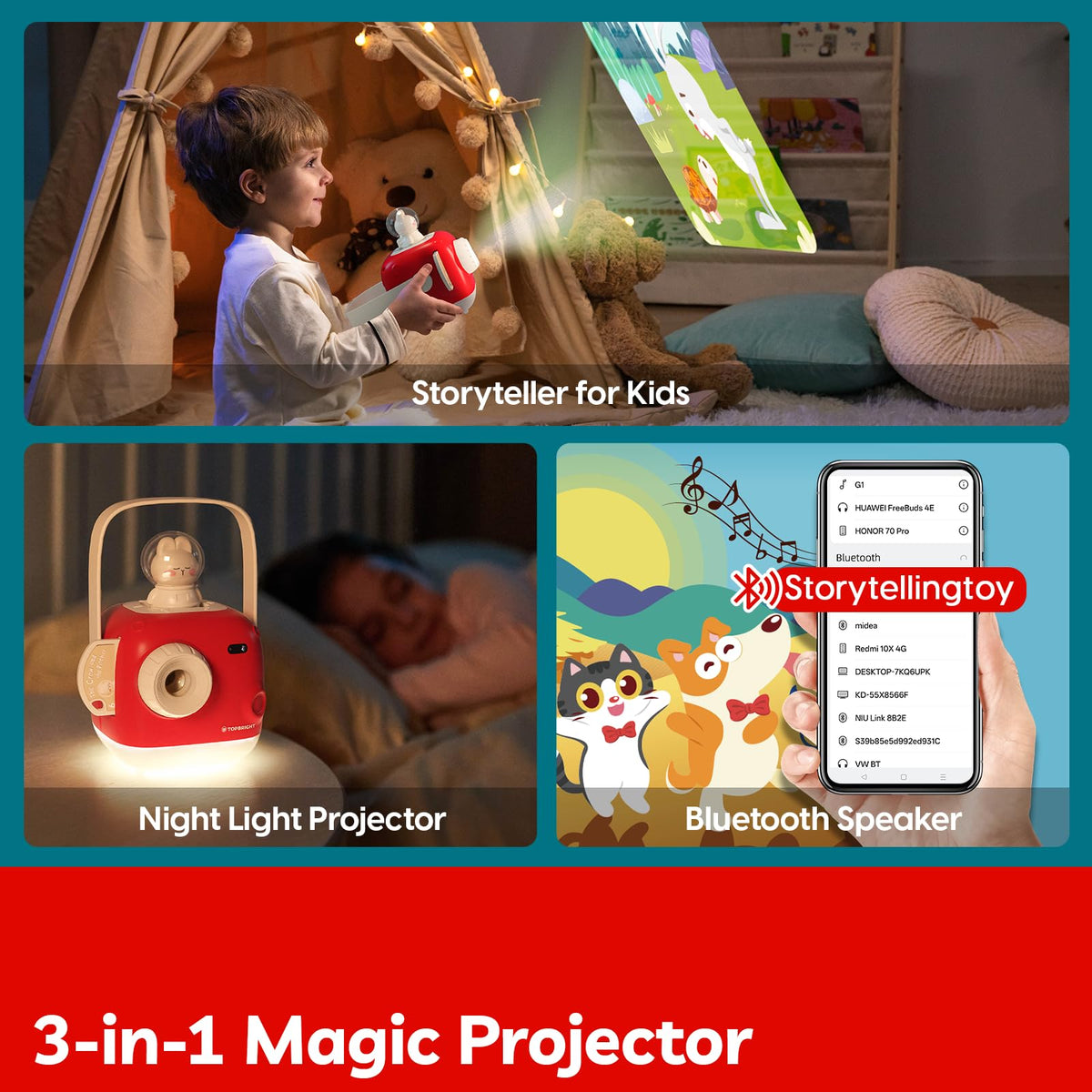 parte superior BRIGHT Proyector de historias para niños, libros de audio con 8 historias y música, juguetes para contar historias con luz nocturna, regalos de Navidad y Pascua, regalos de cumpleaños
