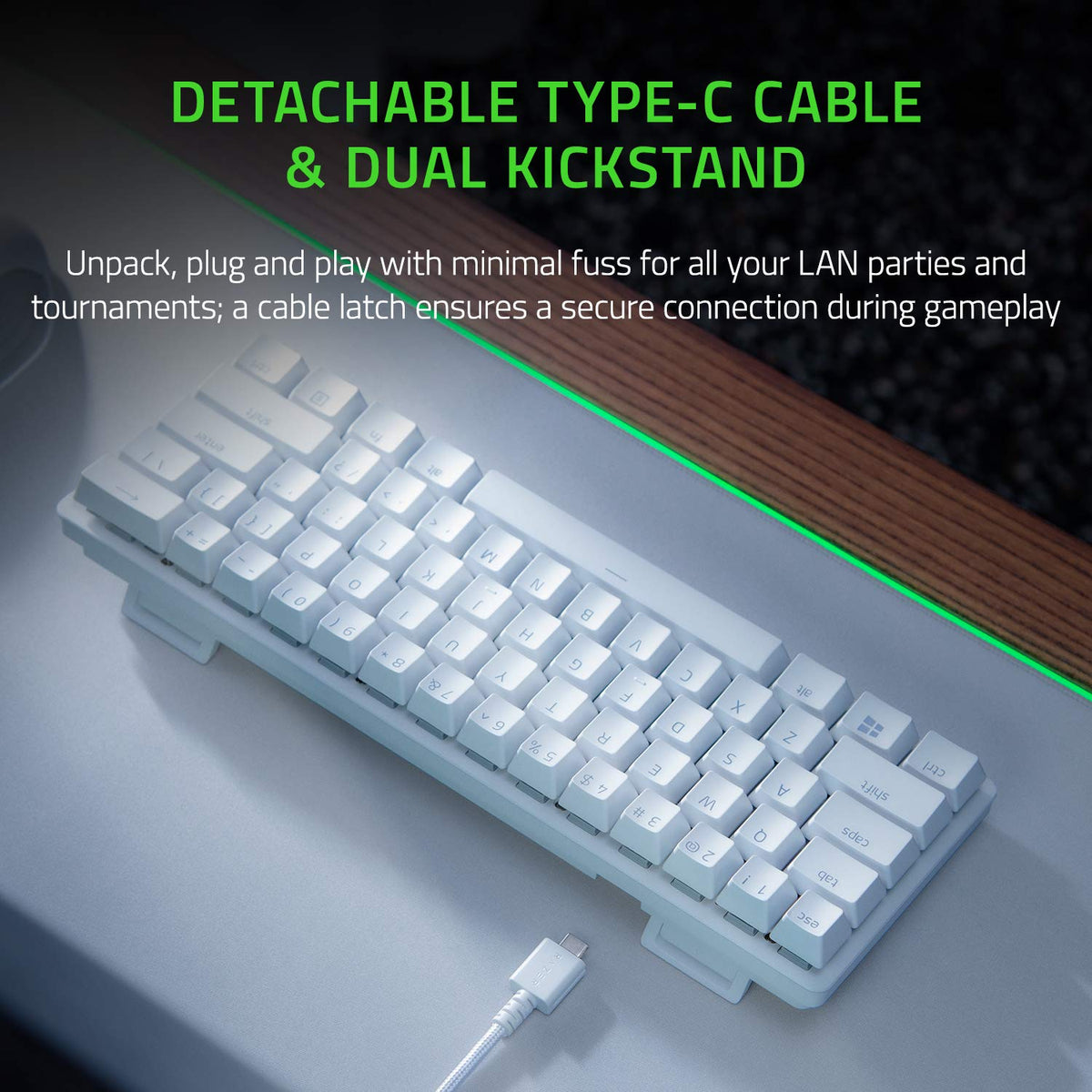 Razer Huntsman Mini 60% con cable Teclado mecánico para juegos, interruptores ópticos clicky, retroiluminación Chroma RGB, teclas PBT, para PC, color blanco mercurio (renovado)