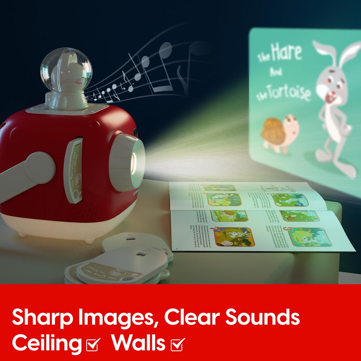 parte superior BRIGHT Proyector de historias para niños, libros de audio con 8 historias y música, juguetes para contar historias con luz nocturna, regalos de Navidad y Pascua, regalos de cumpleaños