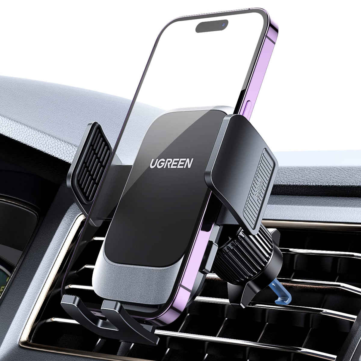 UGREEN Soporte Celular Automóvil, Base Porta Móvil Auto Giratorio 360° con Gancho Metálico y Botón de Liberación, Uso con Una Sola Mano para iPhone 16 15 14 13 Pro MAX, Galaxy S24 S23 S22 Ultra