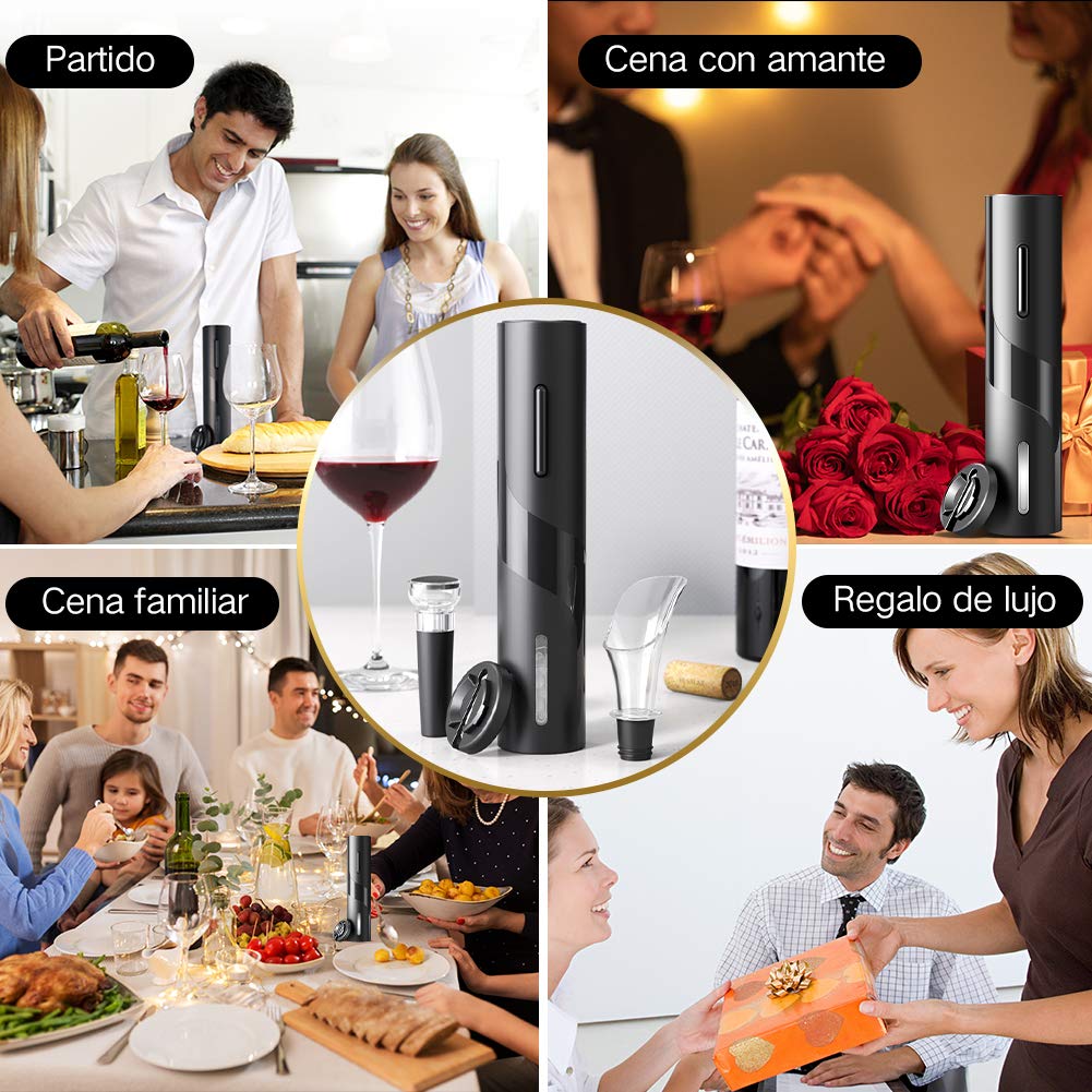 Sacacorchos Eléctrico de Vinos 6 En 1 AutomáTico de Abridor de Vino Eléctrico de Botella de Vino y Accesorios de Acero Inoxidable con Cortador de LáMinas Juego de Abridor de Eléctrico para Vino Cava