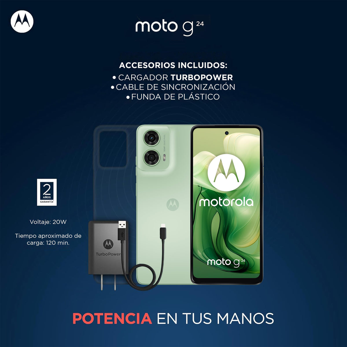 Motorola G24 Verde (4GB RAM/128GB), 50MP, Celular Desbloqueado