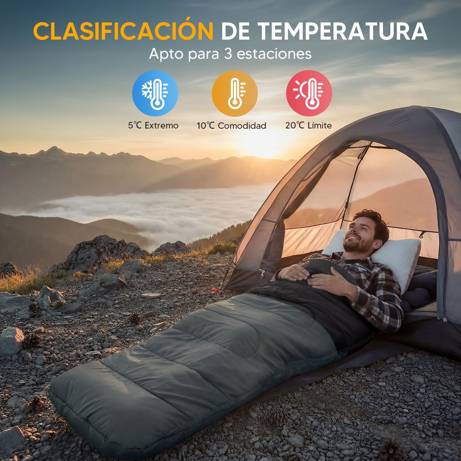 Saco de Dormir Camping, Bolsa de Dormir Ligero y Cómodo de Tres Estaciones