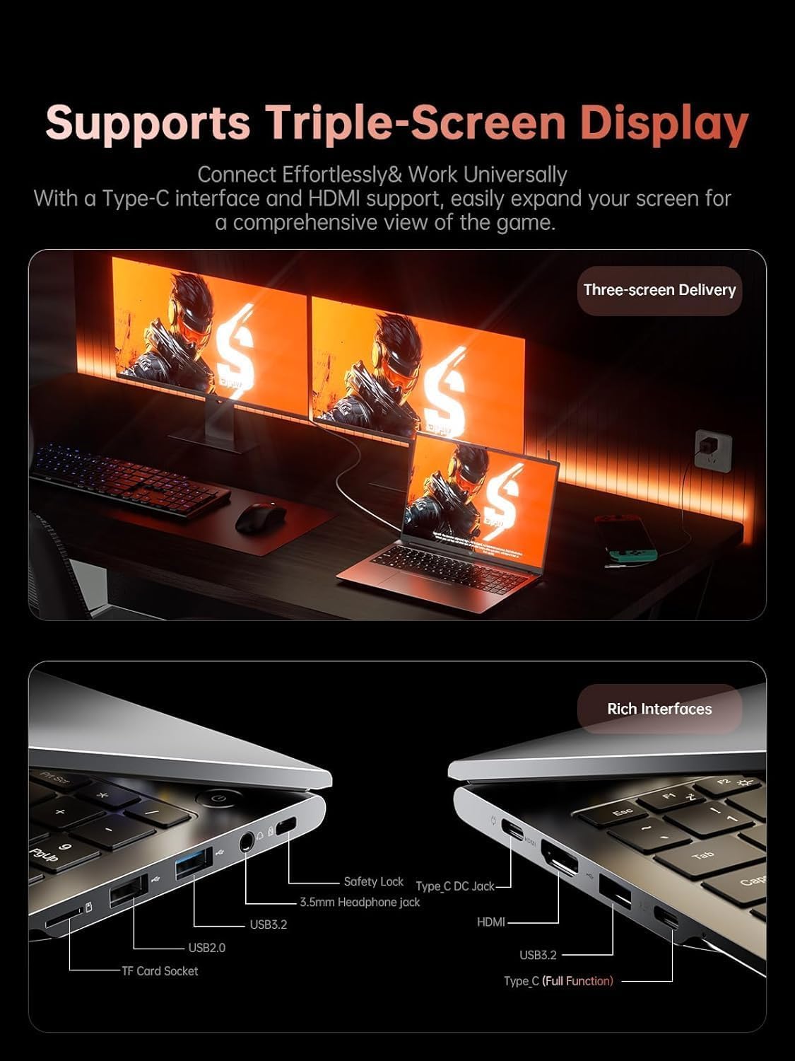 Laptop Gamer 16" 16:10,Ryzen 7 H255 (Zen 4) hasta 4.9GHz, Radeon 780M Gráficos, 24GB DDR5 RAM 512GB SSD Extensiones 4TB, WiFi 6, USB-C, Teclado Español Retroiluminado, Carcasa de Metal,Win11Pro Laptop