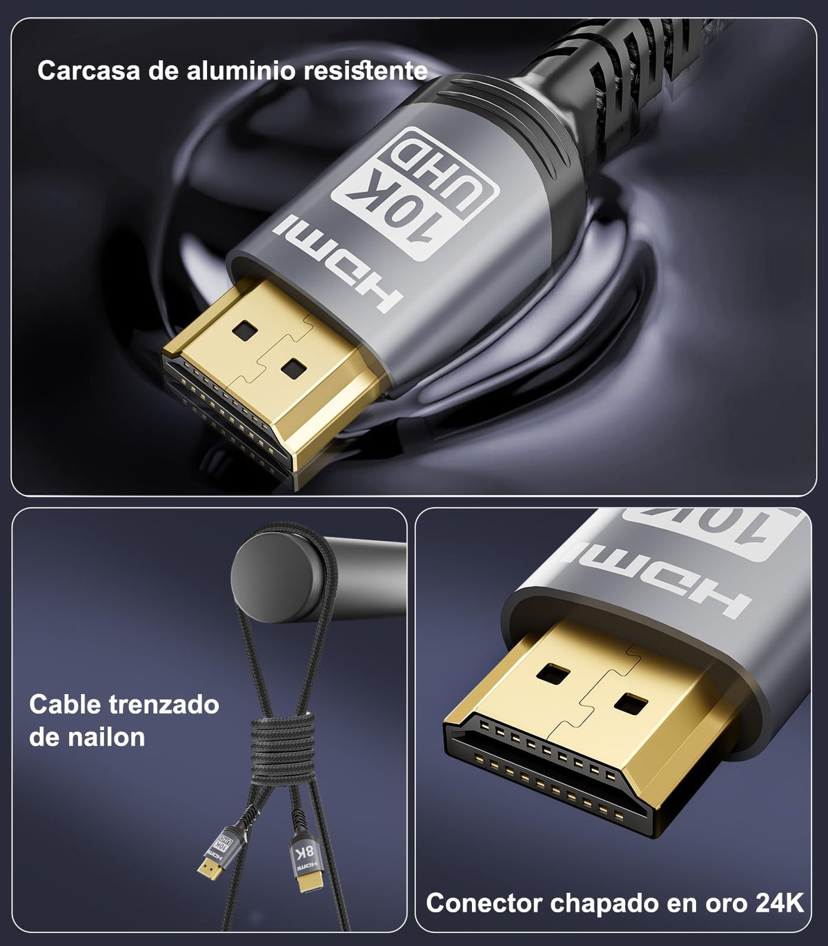 Sniokco 10K 8K Cable HDMI 2.1 48Gbps 3 Metros Certificado Cable HDMI® Ultra Alta Velocidad 0.01ms 4K 240Hz 165Hz 120Hz 8K 60Hz eARC Netflix HDCP 2.3 2.2 HDR10+ TV Monitor Proyector Roku PS5 X-box