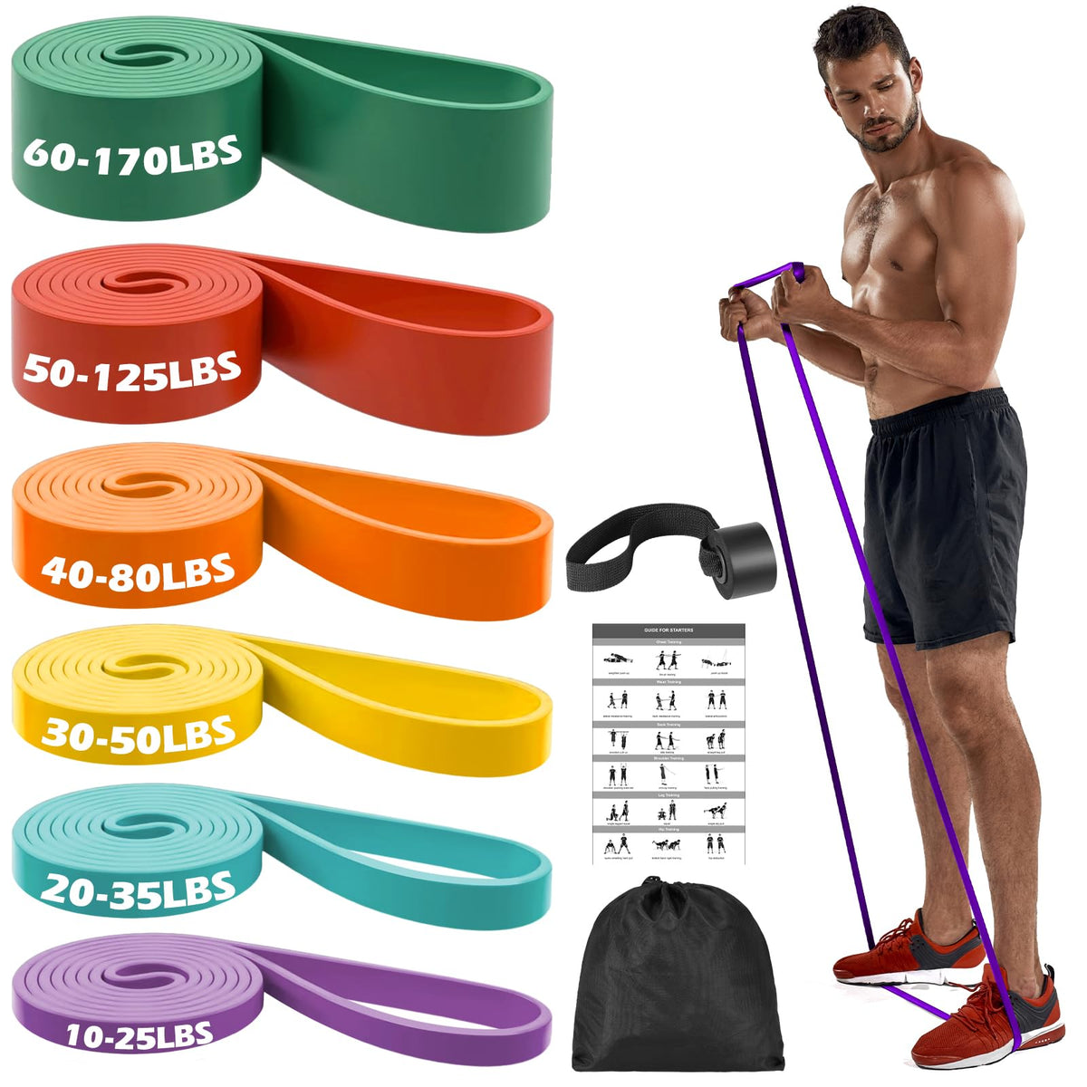 Zacro Ligas de Resistencia para Ejercicio 6PCS (Látex 100% Natural), Bandas Elásticas para Ejercicio, Fuerte Bandas de Resistencia para Pull Up & Crossfit con Ancla de Puerta, póster y Bolsa