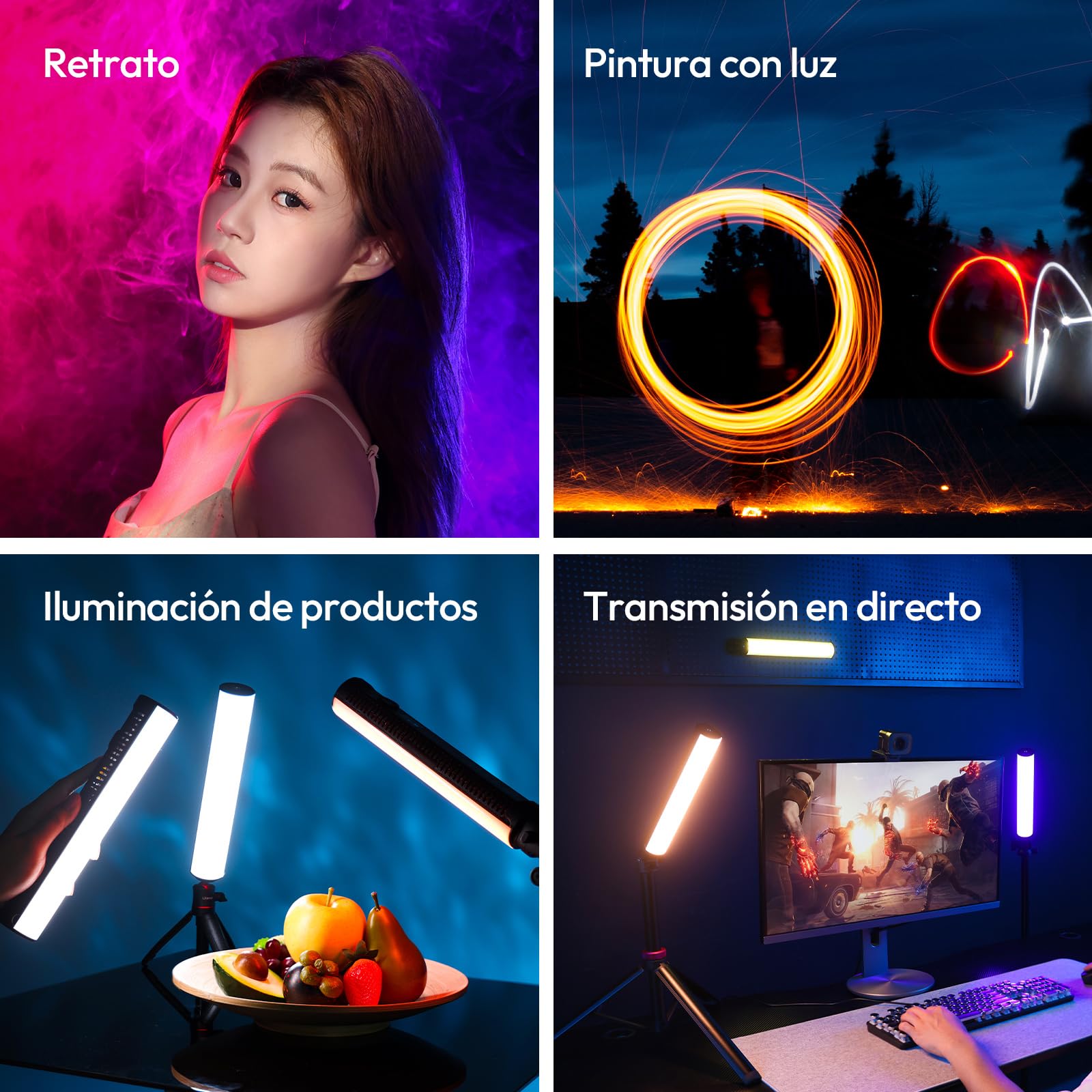ULANZI B15RGB 15W Stick Light,Ligero y portátil,RGB de 360°,1800K-9000K