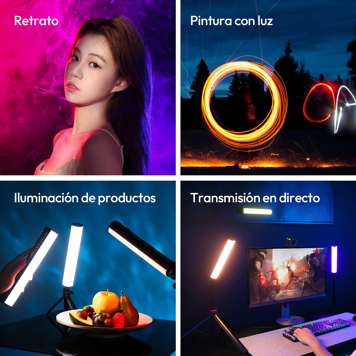 ULANZI B15RGB 15W Stick Light,Ligero y portátil,RGB de 360°,1800K-9000K