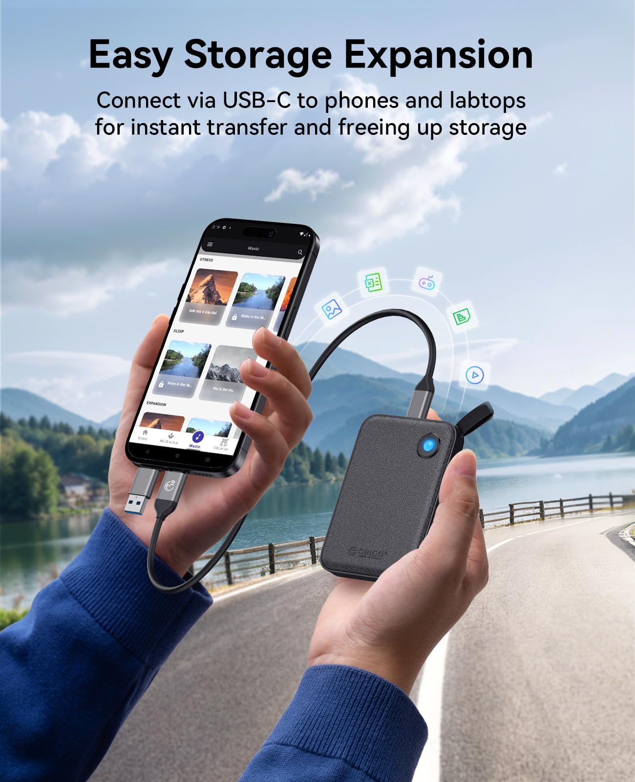 ORICO SSD Externo 480GB, SSD Portátil con Velocidad hasta 460MB/s, Disco Duro Externo USB A y C, Almacenamiento Externo USB3.2 para iPhone 17/16/15/Android/Windows/Tablet/Mac, B5PLUS-VB