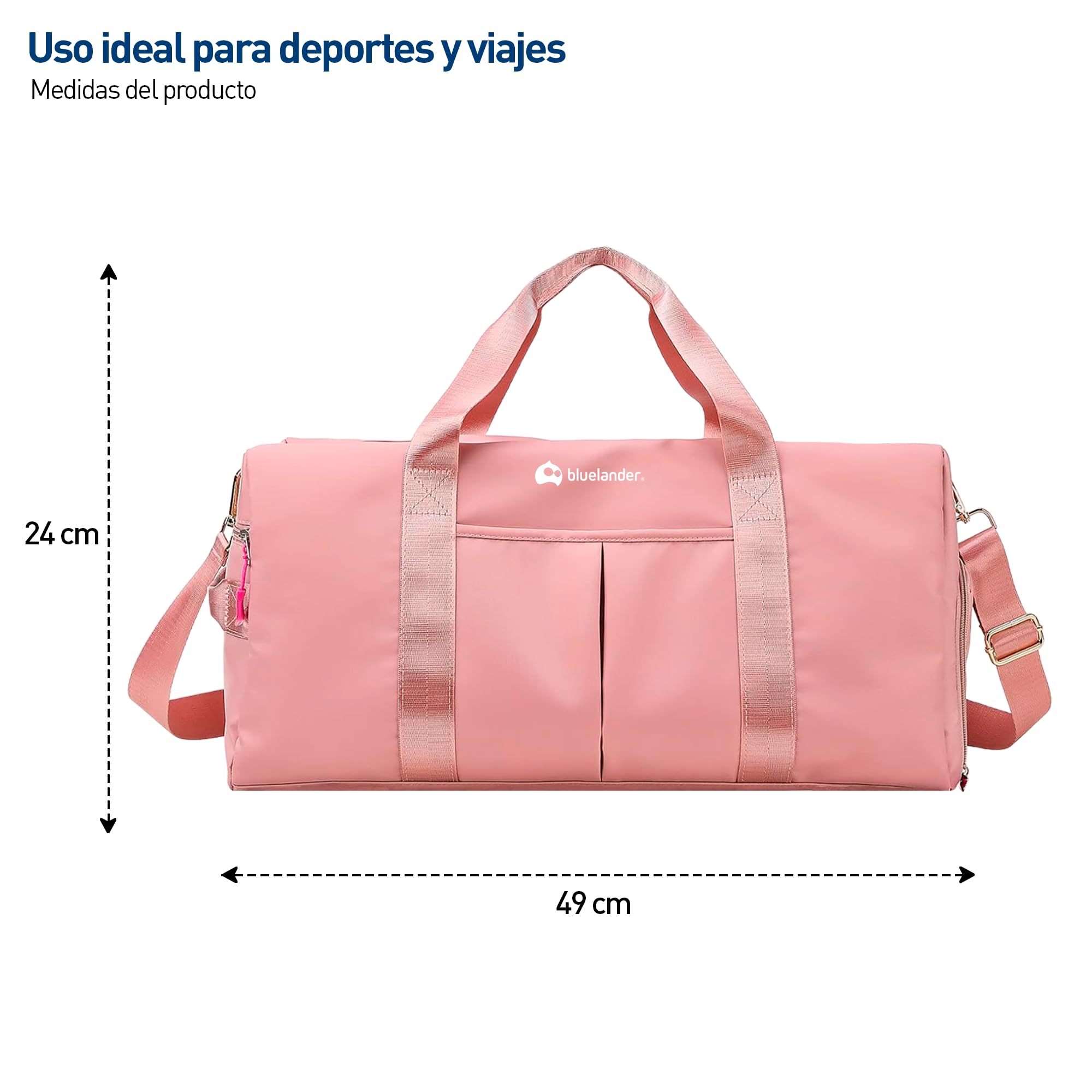 Bluelander Maleta Deportiva de Mano para Gimnasio, Compartimento para Zapatos, Bolso de Viaje, Bolsillo Impermeable, Resistente, Correa Ajustable Perfecta Gimnasio, Natación y Viaje (Rosa Pastel)