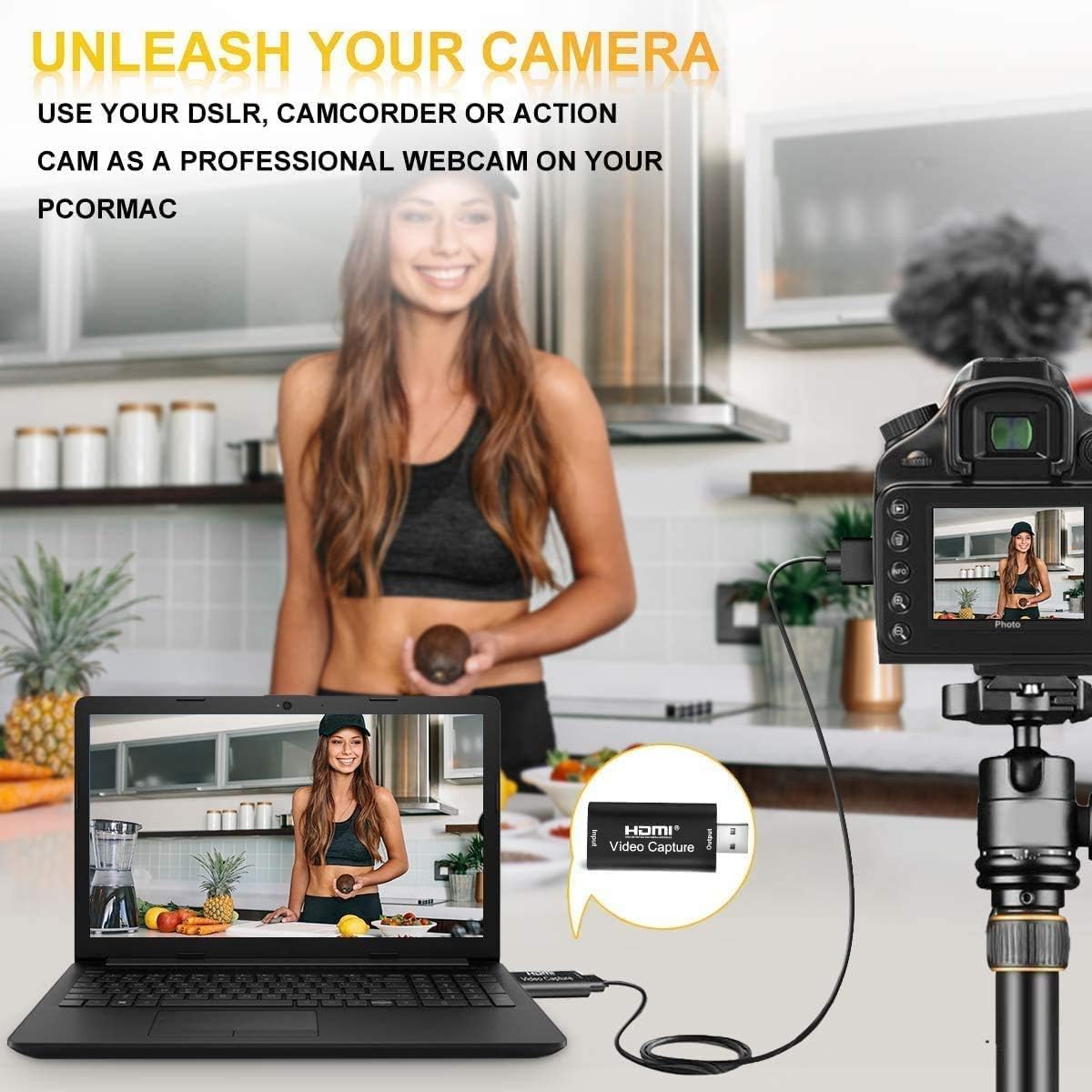Salandens Capturadora de Video HDMI, 4K HDMI a USB 2.0 Convertidor Video Audio, HDMI Vídeo Game Capture 1080P 30FPS para Edite Video/Juego/Transmisión/Enseñanza en línea