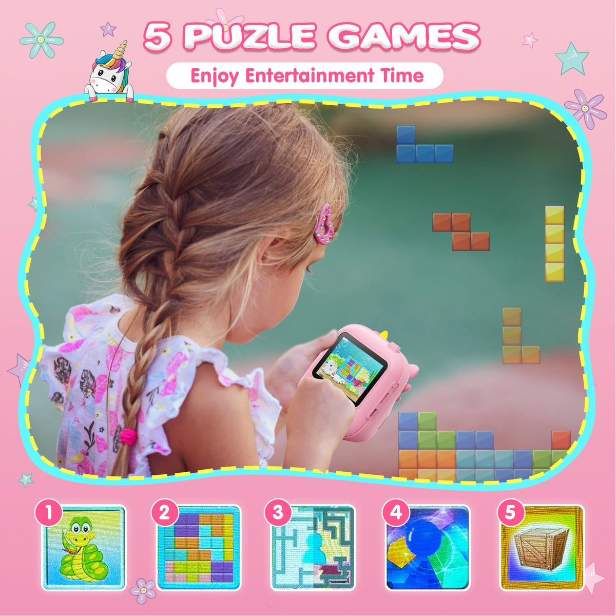 CAMCLID Camara Fotos Infantil Instantanea, 2,4 ’‘ HD 1080P Cámara Fotos Infantil con Tarjeta SD de 32G y Papel Fotográfico de Impresión, Regalos de Navidad para Niños y Niñas de 3 a 12 años (Rosa)
