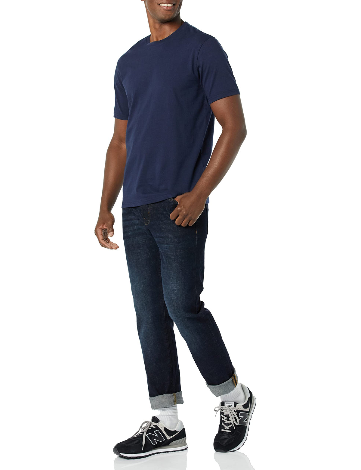 Amazon Essentials - Playera de Manga Corta Ajustada con Cuello Redondo para Hombre, Paquete de 2, Azul Oscuro/Azul Marino, Talla XL