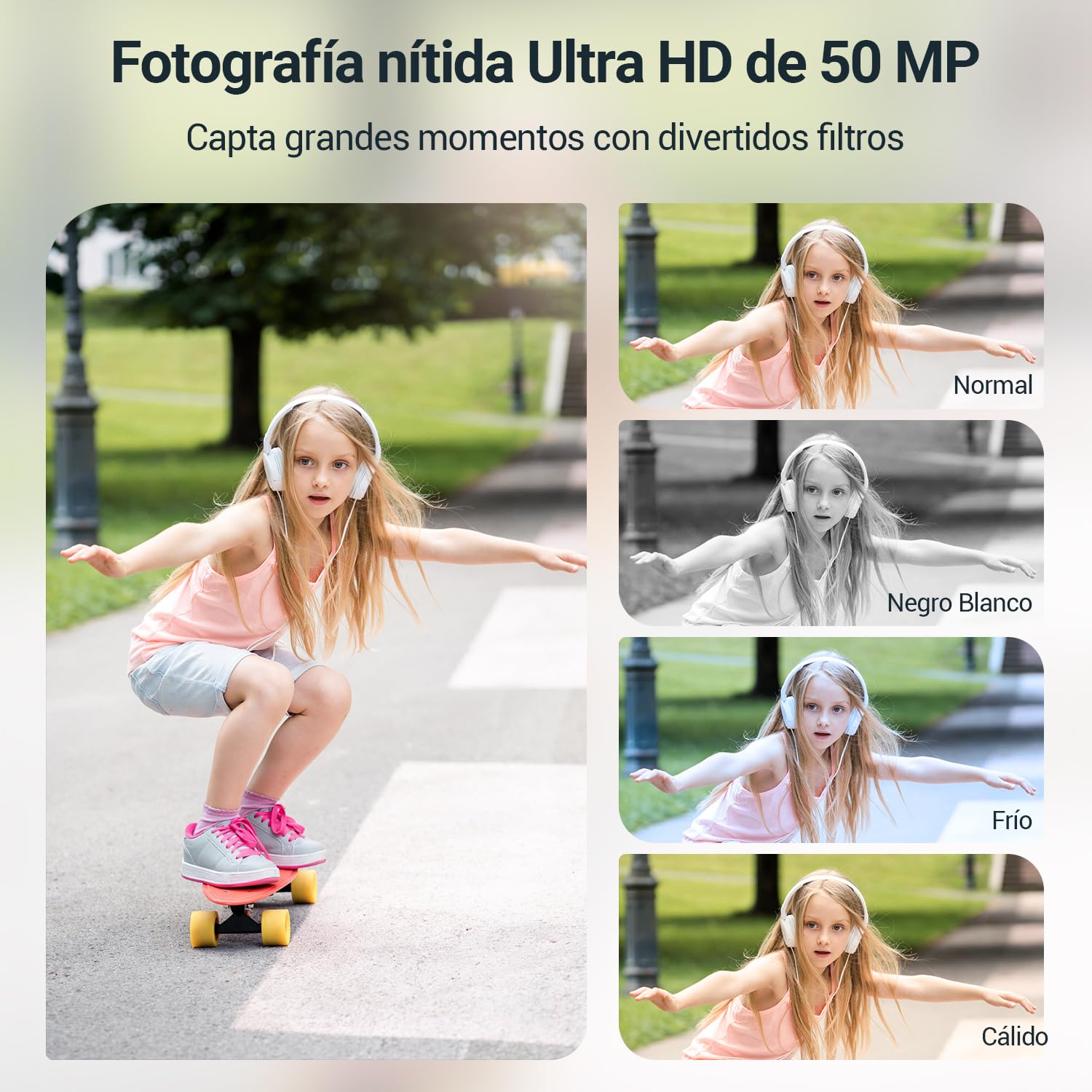 vantisan Cámara Digital, HD 1080P 50MP Vlogging, Cámara de Video con Tarjeta 32GB, Enfoque Automático con Zoom 16X, Disparo Continuo, Pantalla IPS de 2.4'', Mini Camara para Niños y Niñas