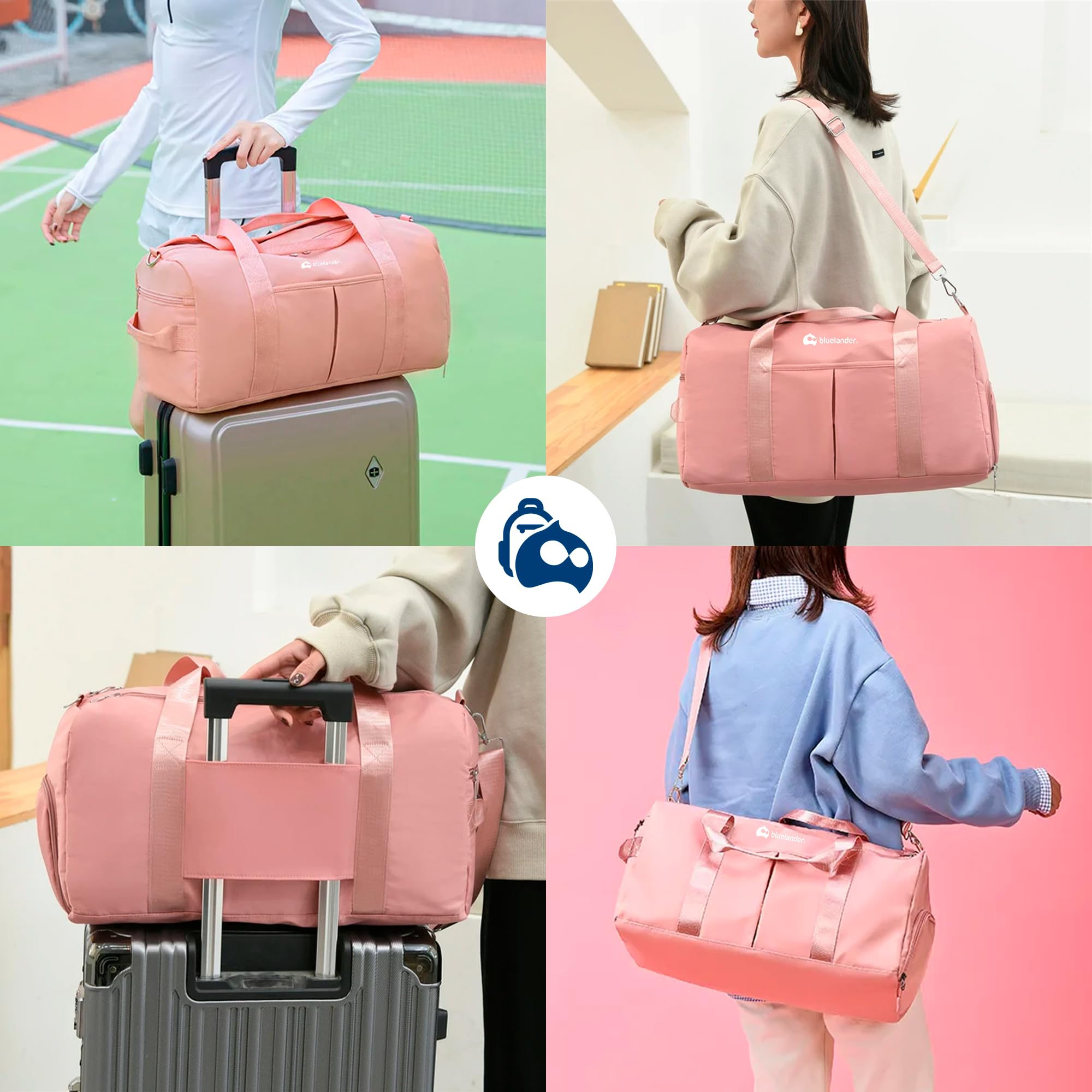 Bluelander Maleta Deportiva de Mano para Gimnasio, Compartimento para Zapatos, Bolso de Viaje, Bolsillo Impermeable, Resistente, Correa Ajustable Perfecta Gimnasio, Natación y Viaje (Rosa Pastel)