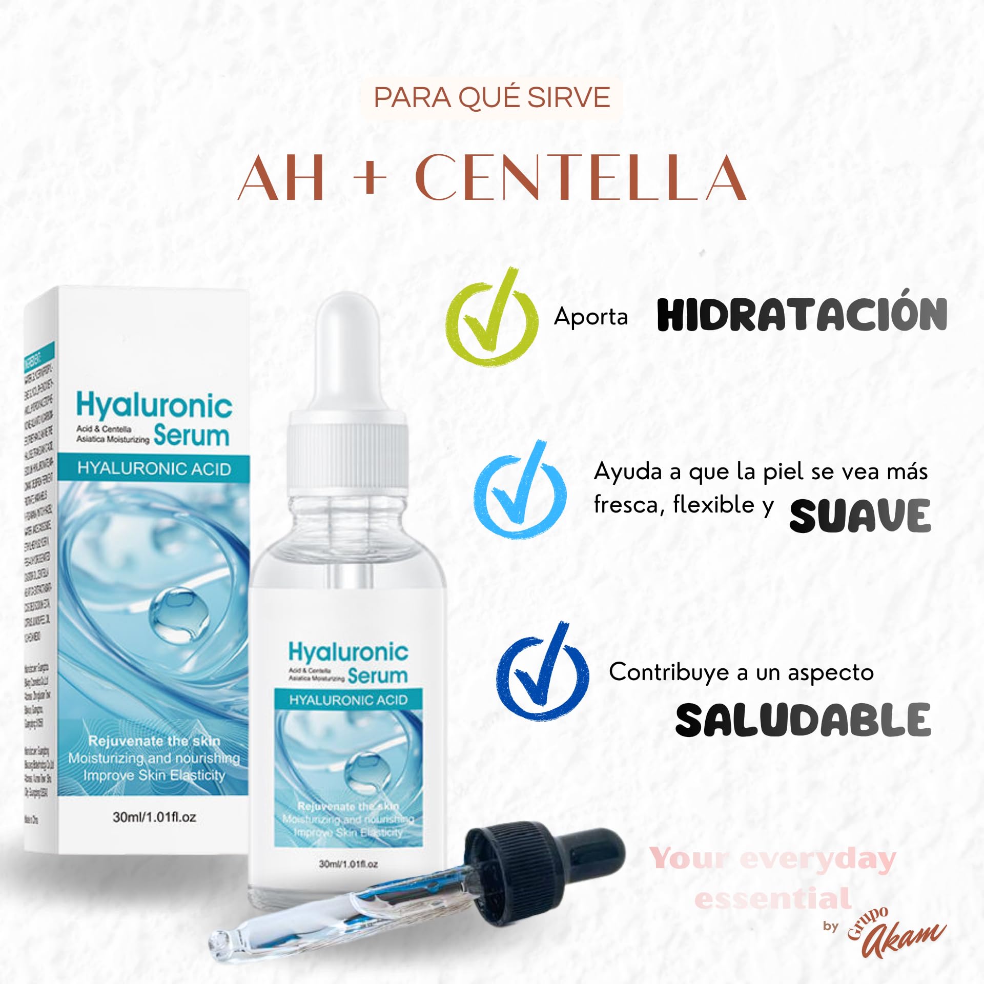AKAM Serum Facial 4en1: Niacinamida, Ácido Hialurónico y Vitamina C y E Colágeno Á Glicólico Hidratación(4N1, 30ml)
