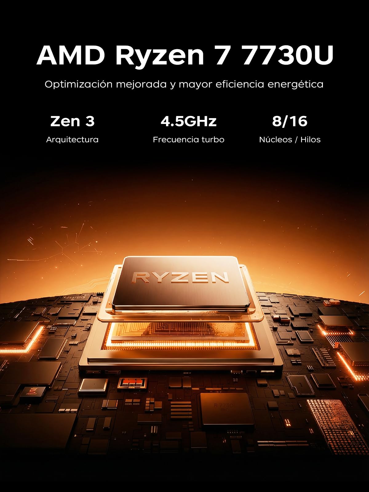 KAIGERR Laptop Gamer Ryzen 7 7730U (8C/16T, hasta 4.5GHz), 16GB RAM 512GB NVMe SSD Laptops, 15.6" FHD, Win 11 Pro, Teclado Físico en Español, Radeon RX Vega 8, Wi-Fi 6