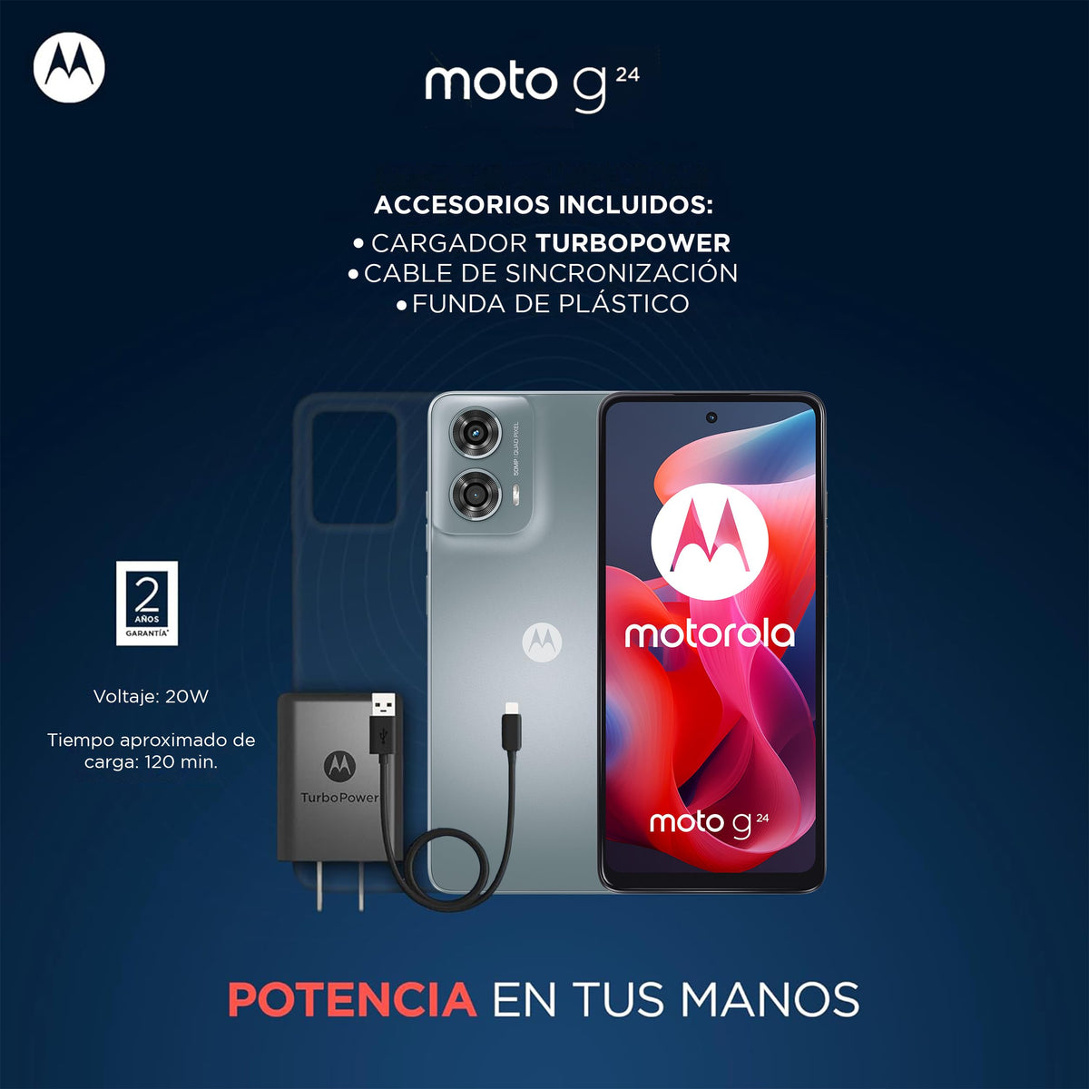 Motorola G24 Gris (4GB RAM/128GB), 50MP, Celular Desbloqueado