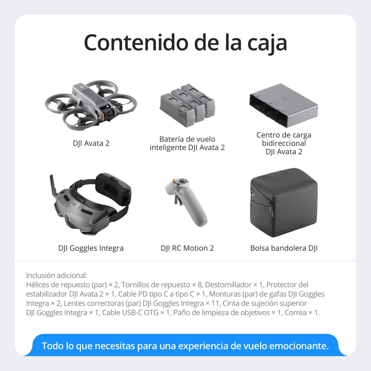 DJI Pack Avata 2 Vuela Más (3 baterías), dron FPV con cámara 4K, acrobacias con un toque, protector de hélices integrado, dron con cámara con Goggles 3 y RC Motion 3