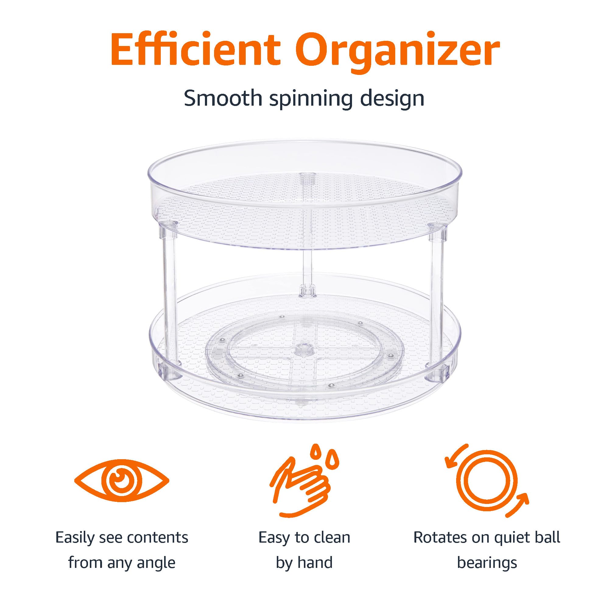 Amazon Basics Organizador de charolas giratorias Lazy Susan de 2 Niveles, 23 cm de diámetro, Paquete de 2, Transparente