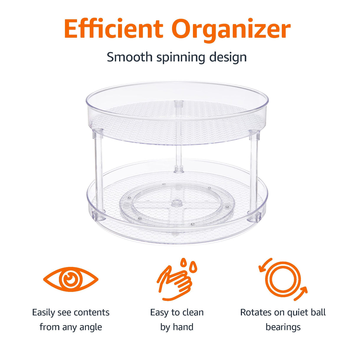 Amazon Basics Organizador de charolas giratorias Lazy Susan de 2 Niveles, 23 cm de diámetro, Paquete de 2, Transparente