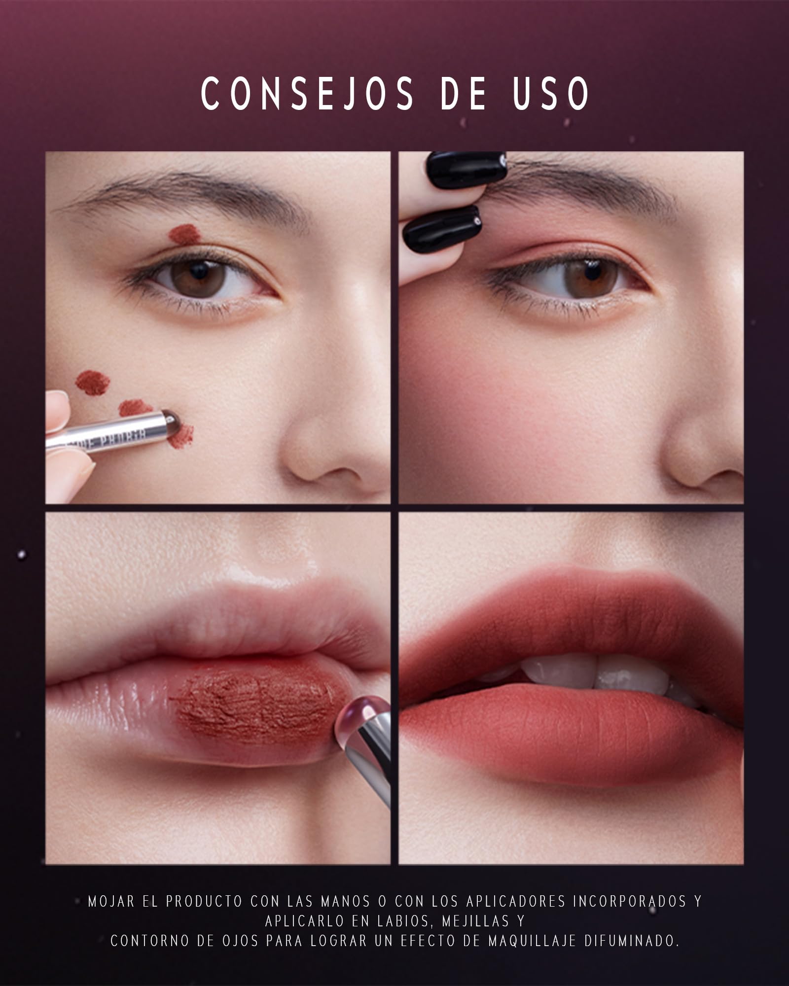 TIMEPHORIA Tinta para Labios y Mejillas 3 en 1, Labial de Lodo Velvet Mate Difuminado, Rubor en Crema de Larga Duración con Aplicador de Silicón, Maquillaje Multiusos para Rostro y Ojos 009 Cosmic