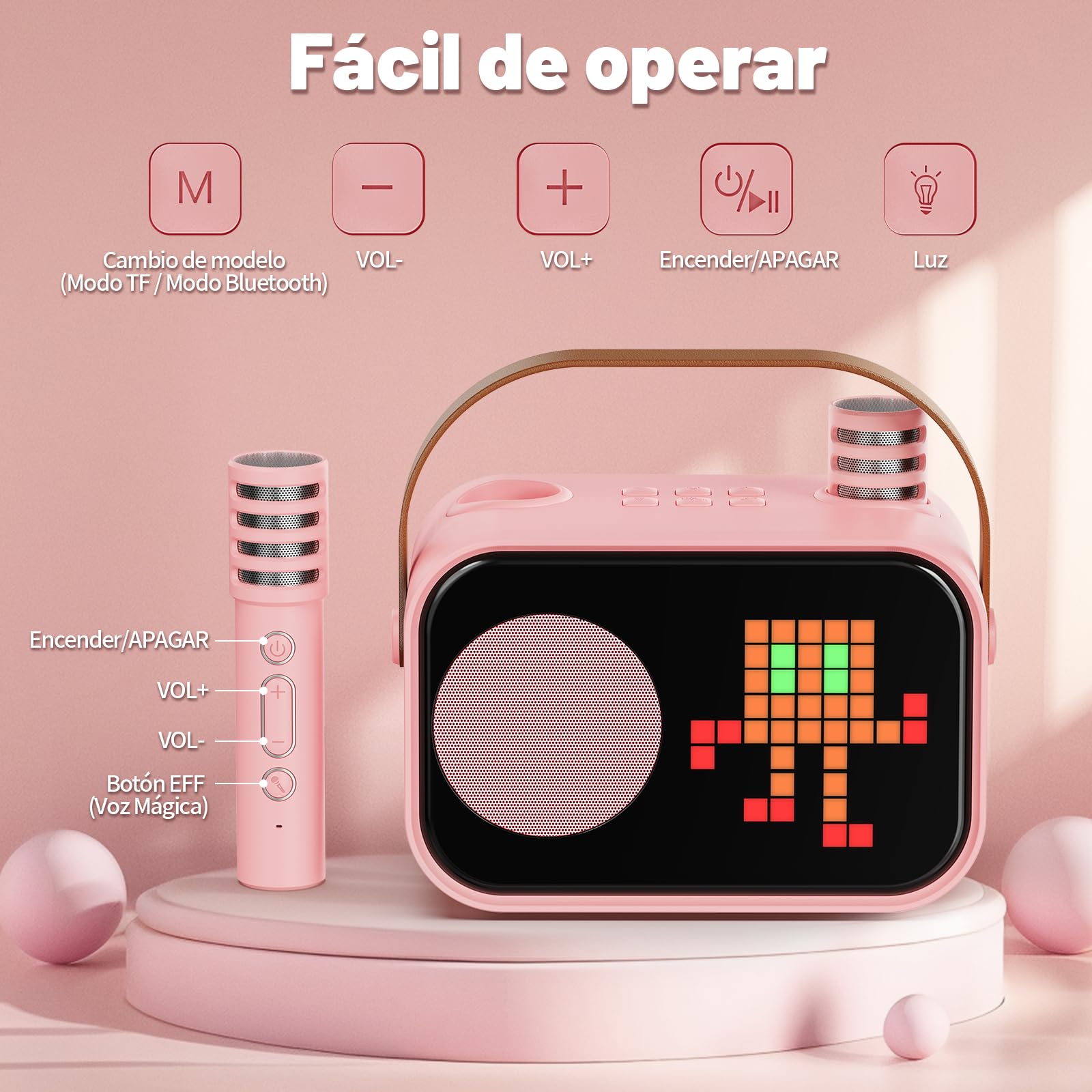 JYX D58 Máquina de Karaoke para Niños y Adultos, Mini Altavoz Portátil de Karaoke Bluetooth con 2 Micrófonos Inalámbricos (Rosa)