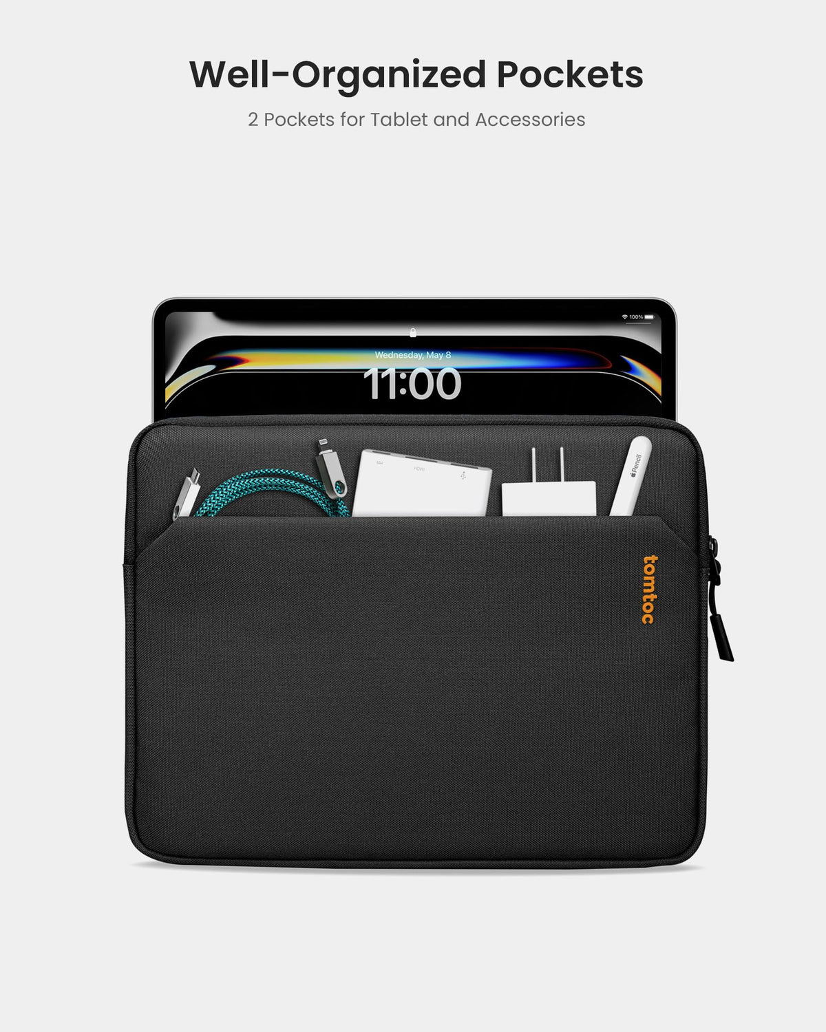 tomtoc Funda Delgada Tablet para 2025 11" iPad Pro M5/M4 OLED, Air M3, iPad (A16), iPad 10/9, con Compartimento para Accesorio, Compatible con Smart/Magic Keyboard