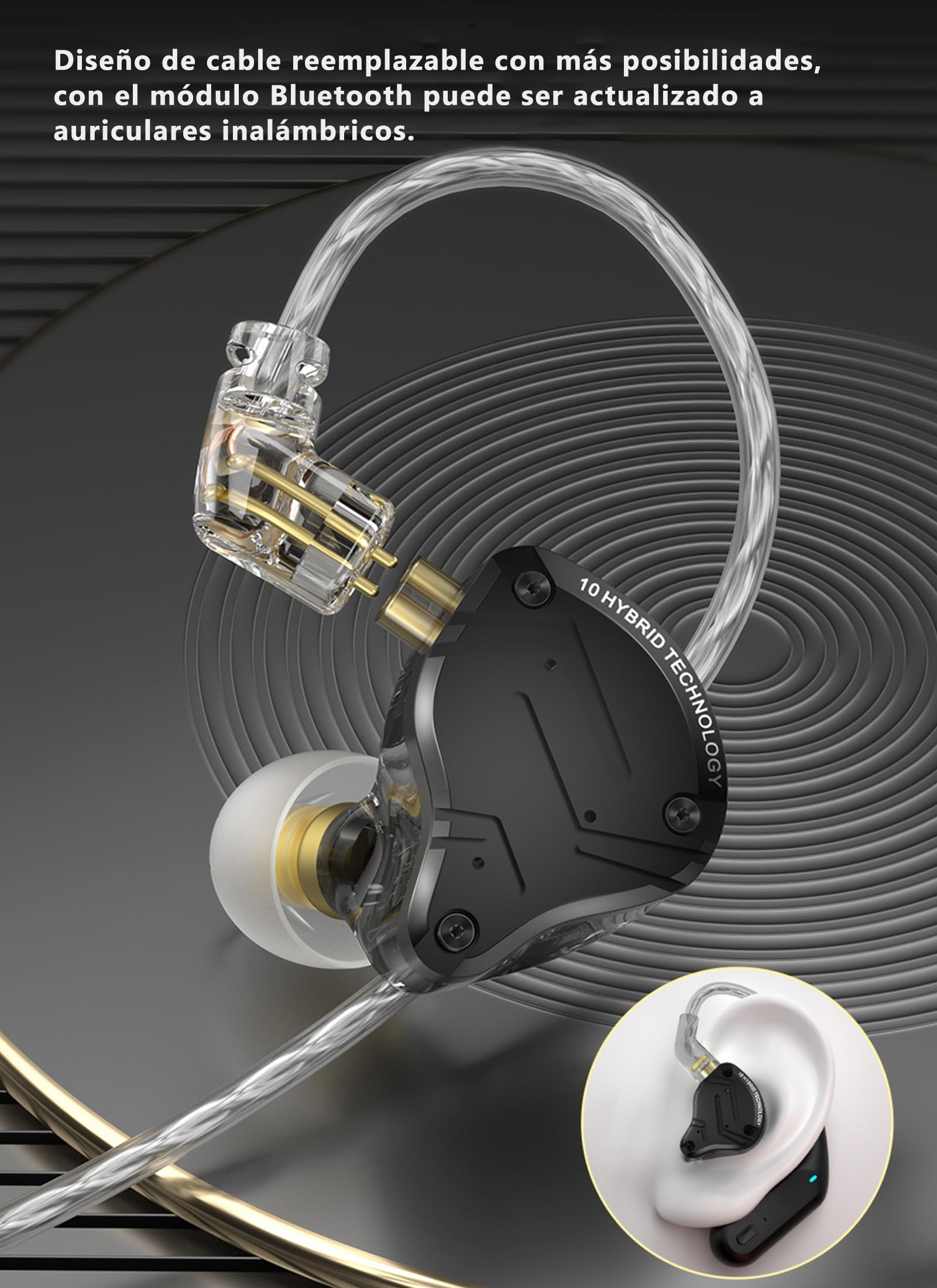 ZS10 Pro X Auriculares de Metal HiFi, Monitor Con Cable Con Controlador Híbrido 1DD 4BA, Desmontables Con Conector de 0,75 Mm y 2 Pines