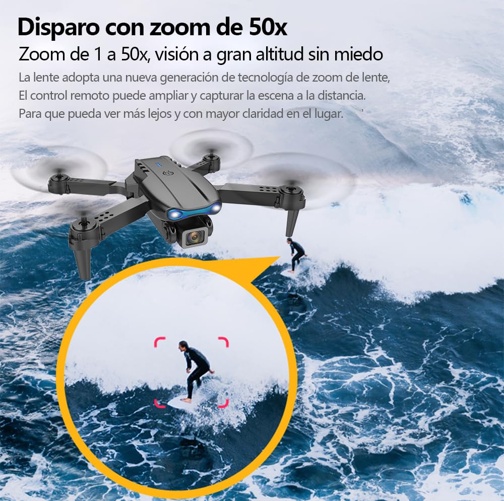 Dron con Cámara Dual, 360° Adjustable Eléctricamente Mini Drone para Principiantes, Drones con Cámara RC FPV WIFI 4k Cuadricóptero, Vuelo por Puntos de Referencia, Auto-Seguimiento, Giro 3D, Inicio con una Tecla, 3 Velocidades, 4 Baterías y Bolsa Portátil
