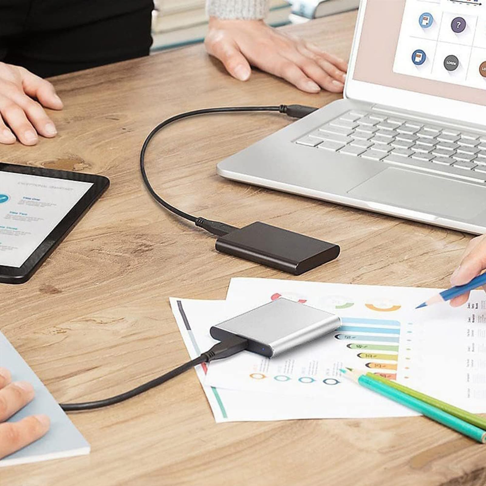 YEVDCVZX Disco Duro Externo 2 TB ssd,Memoria Externa con Cable USB 3.1 y Adaptador para Celulares,Alta Velocidad de Almacenamiento de Dato,Compatible con Portátil,Smartphone,Mac y PC (Plata, 2, TB)