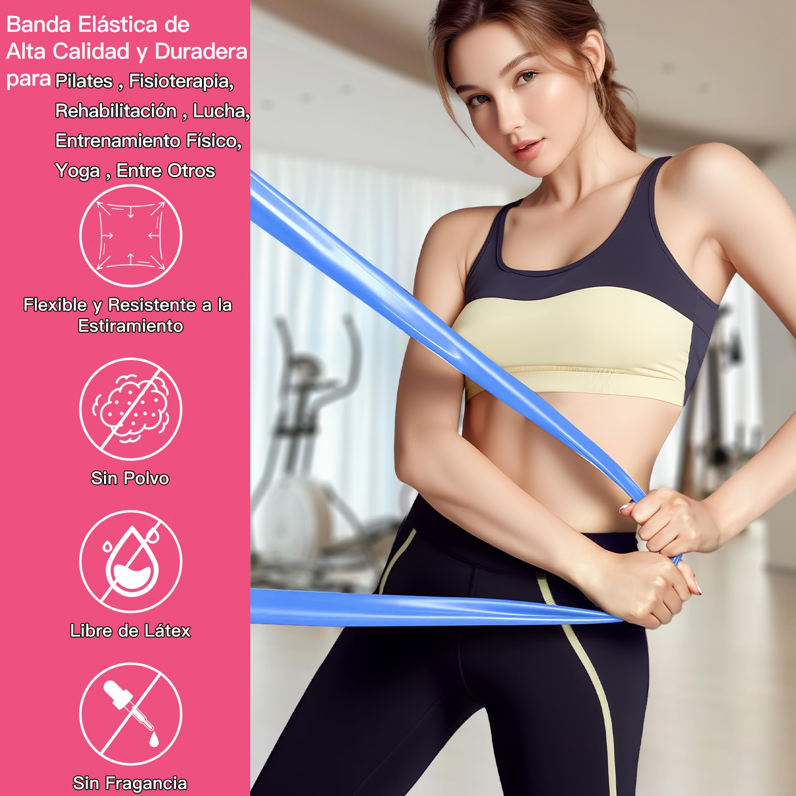 Jasinber Bandas Elásticas, 3 Unidades Bandas de Resistencia para Yoga，Pilates, Gimnasio, Entrenamientos (150 CM)