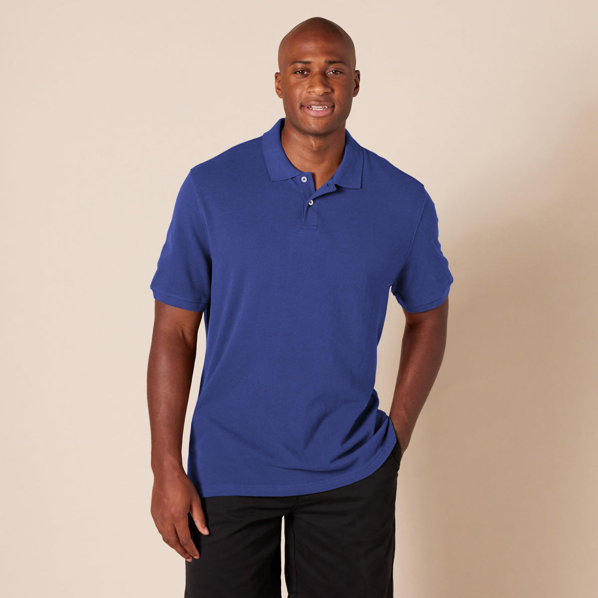 Amazon Essentials - Polo de piqué de algodón ajustado para hombre, color azul marino, talla M