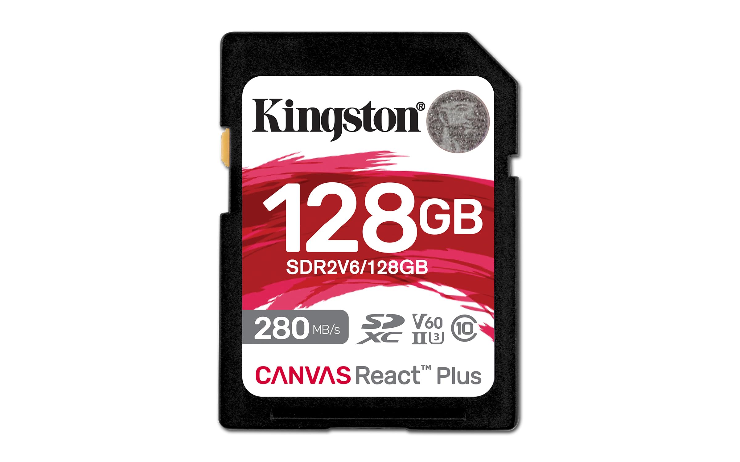 Kingston Tarjeta De Memoria SD, Canvas React Plus V60, Capacidad: 128GB, 4K, Clase 10, UHS-II, U3, V60, Lectura: 280MB/s y Escritura: 100MB/s, SKU: SDR2V6/128GB