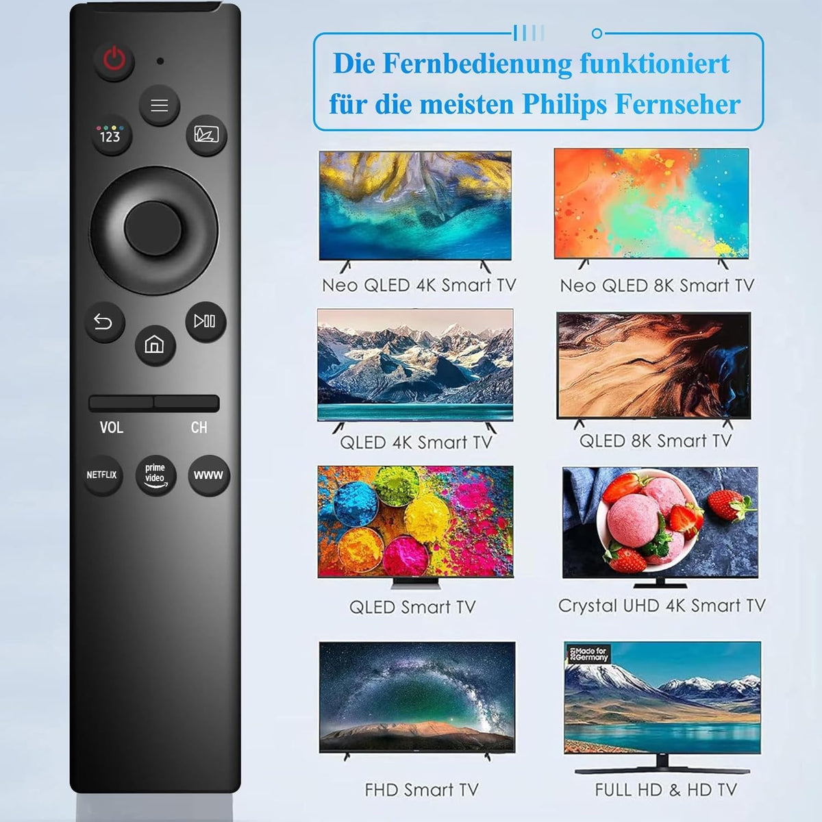 Mando para Samsung Smart TV,Universal Mando a Distancia para Samsung Televisión Original ,Universal para Samsung TV, para Samsung TV QLED UHD SUHD HDR LCD LED HDTV Marco Curvo 4K 8K 3D Smart TVs.