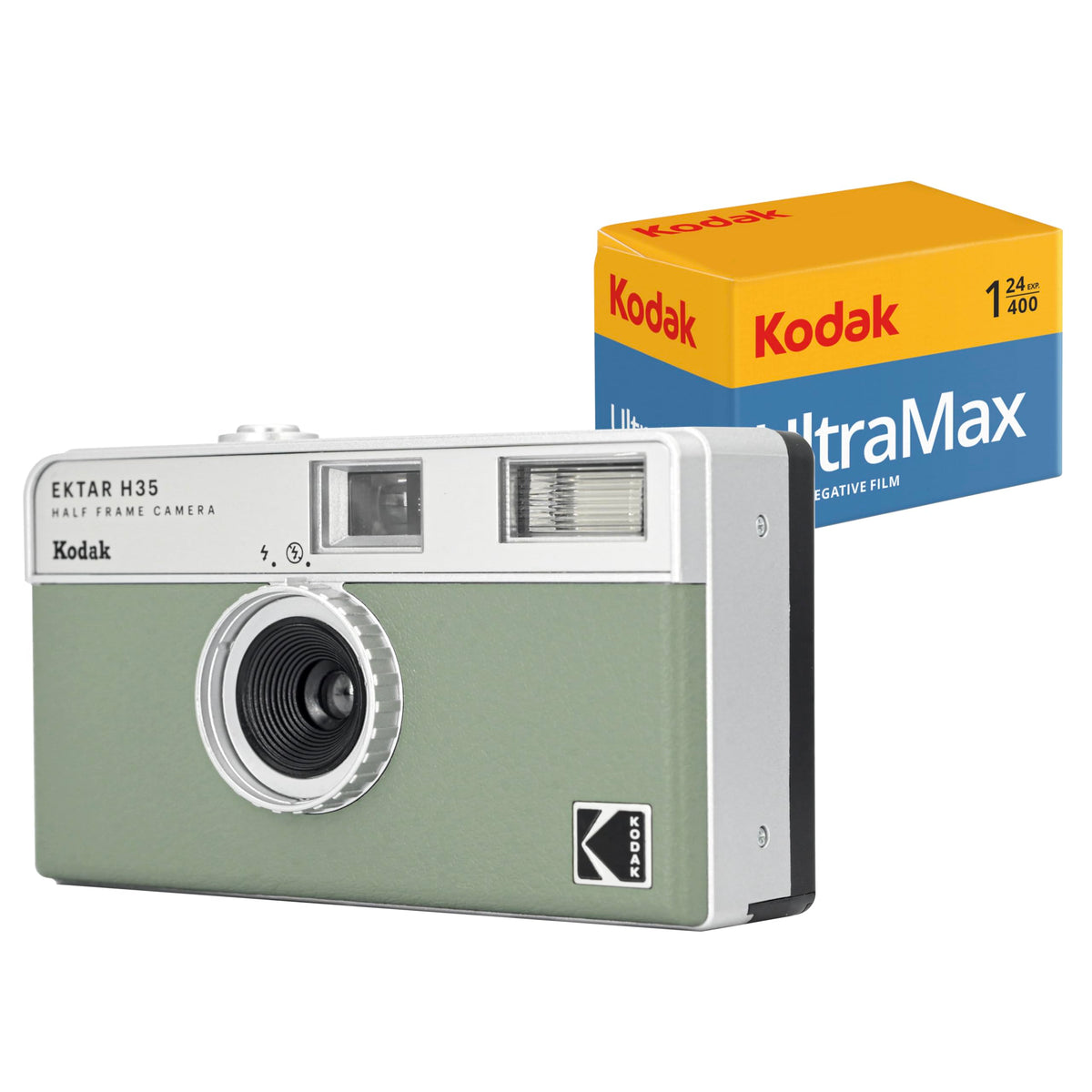 KODAK EKTAR H35 Cámara de película de Medio fotograma (Salvia) con Rollo de película Ultramax 400/24EXP de 35mm