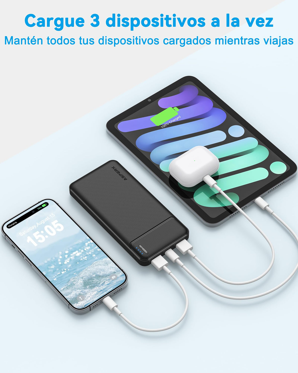 AsperX 2-Pack Power Bank 10000mAh bateria portatil USB c Pila portatil powerbank Carga rapida Cargador portatil with 3 Output Pila Recargable para iPhone 15 14 13 12 Xiaomi Google LG