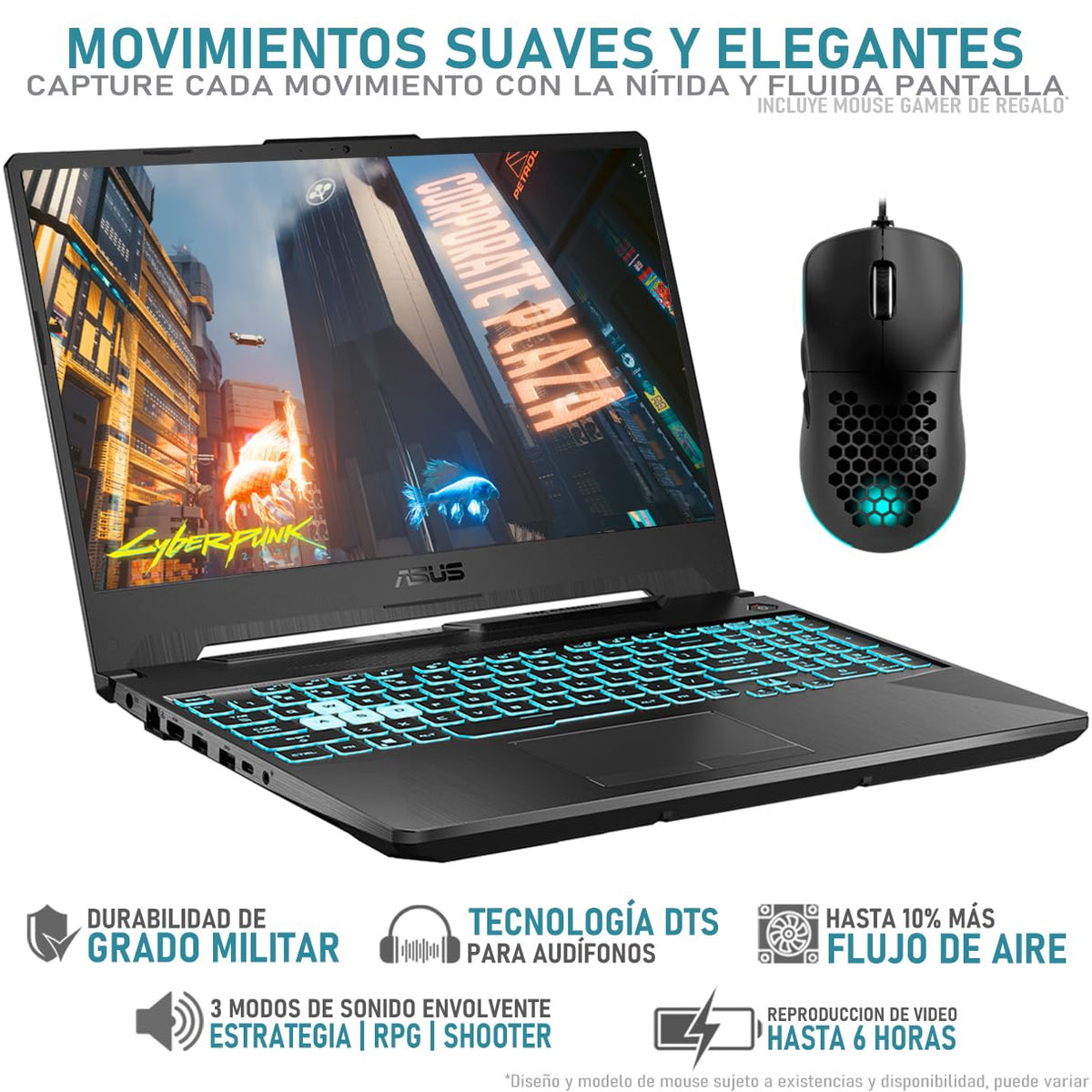 ASUS Laptop Gamer TUF Gaming A15 NVIDIA GeForce RTX 3050 AMD Ryzen 7 7435HS 16GB RAM 1TB SSD 15.6" Windows 11 Home Teclado en Ingles + Mouse DXT