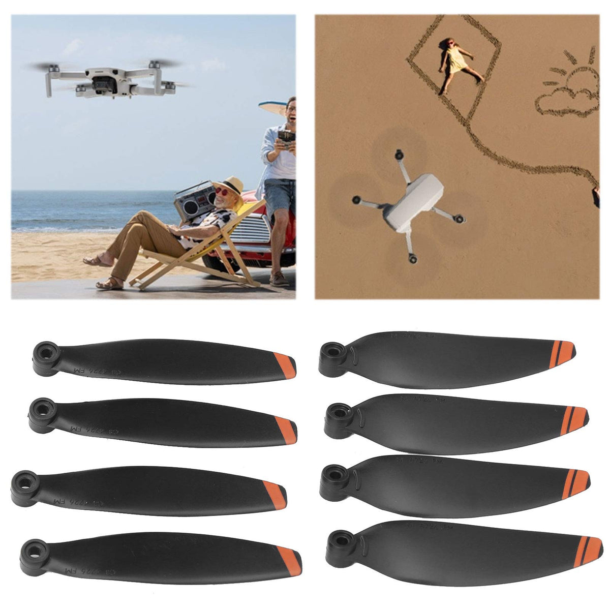 Dilwe 2 Pares de hélices para Drones, Juego de hélices para Drones para PC, Accesorios para Drones compatibles con Mini 2(Naranja)