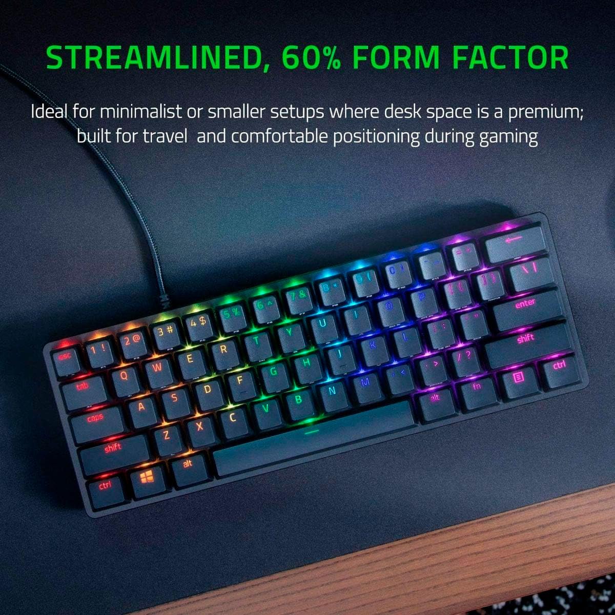 Razer Huntsman Mini 60% Edición Especial Teclado Mecanico - 61 Teclas, Alámbrico, QWERTY, Aluminio ,Cable Tipo C Desmontable, Chroma RGB para Pc Gamer, Teclado Gamer ( Reacondicionado)